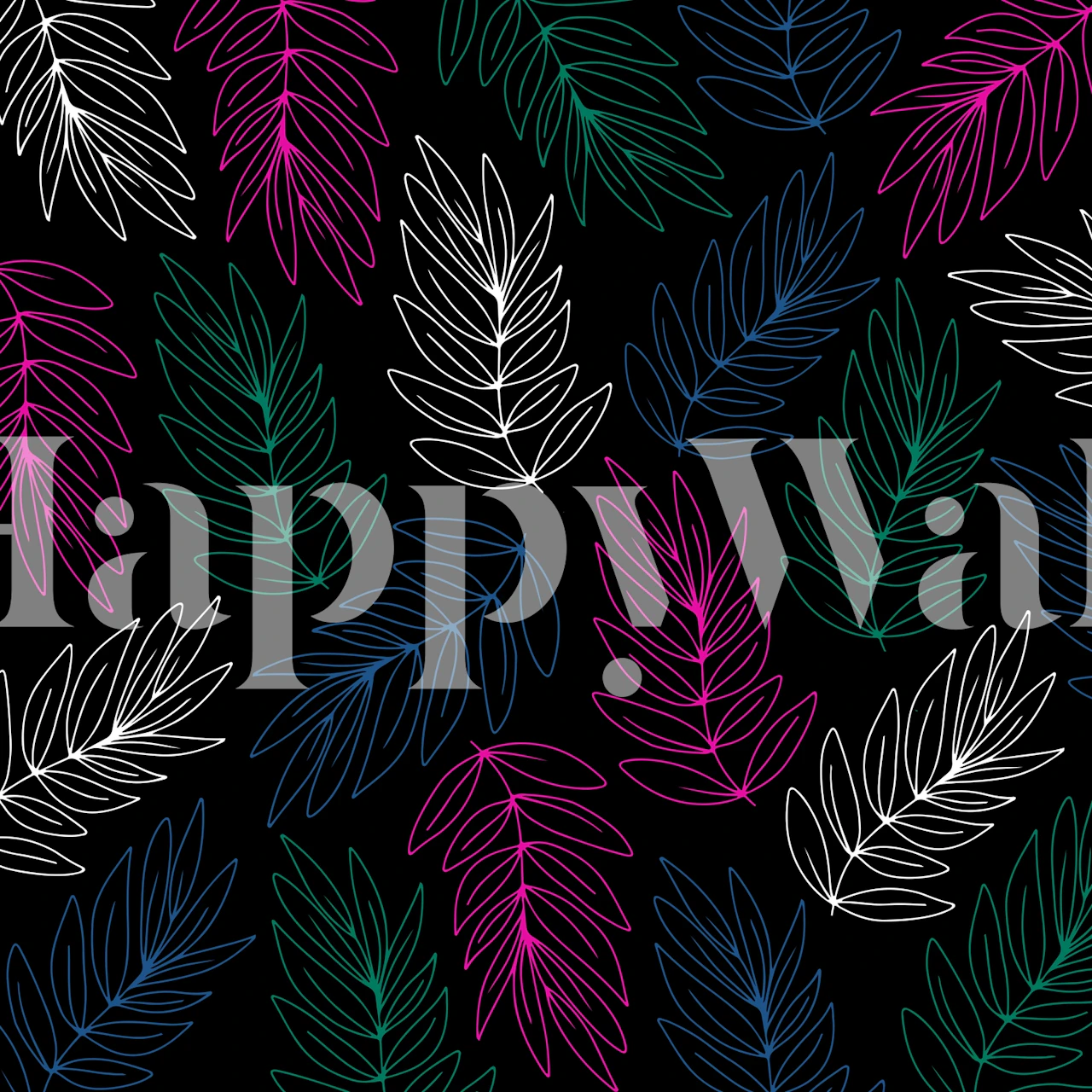 Colorful leaves pattern on a dark background wall mural