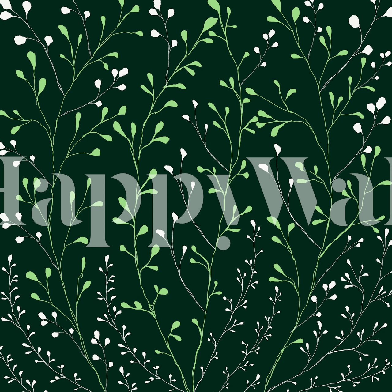 Green botanical leaves wallpaper in a room