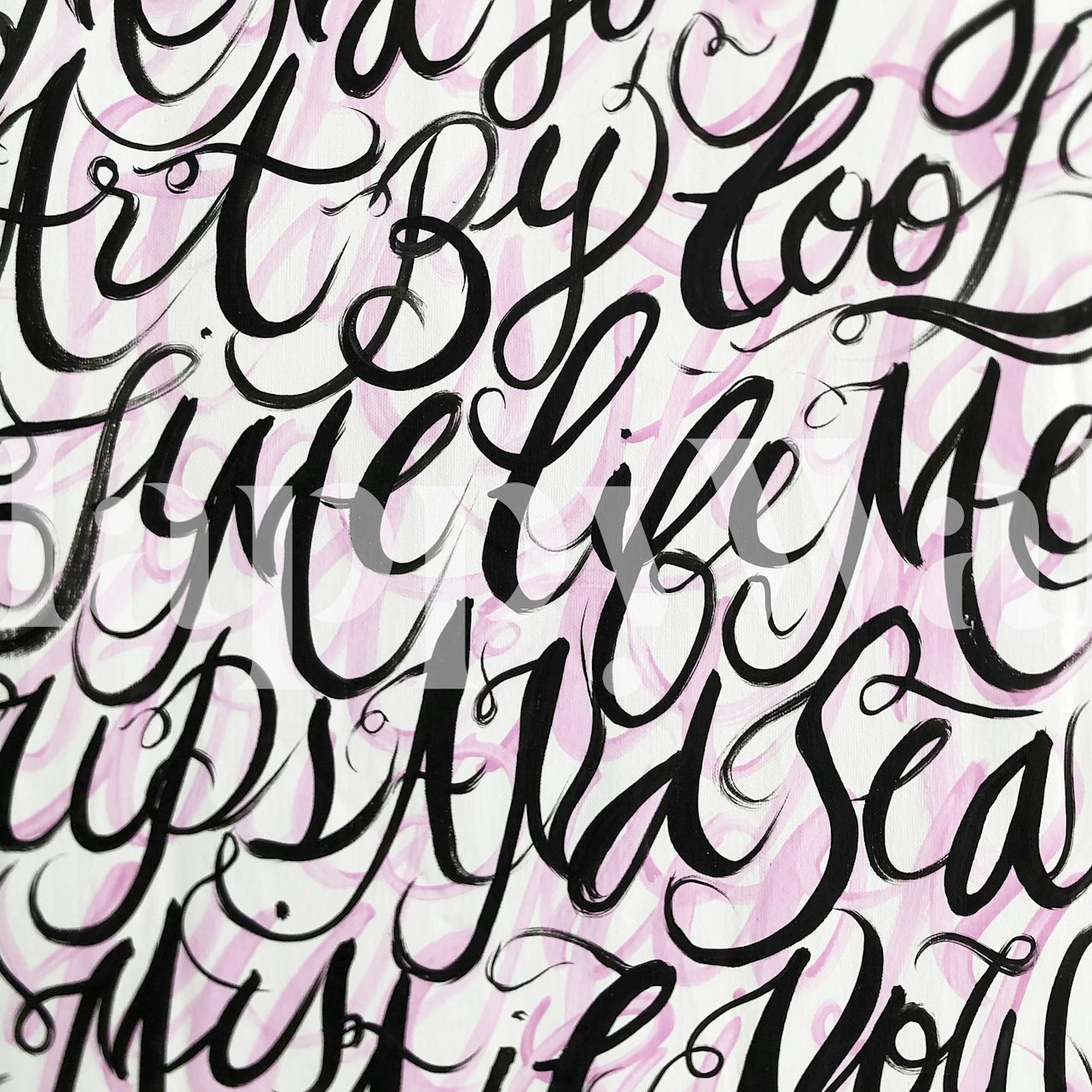 Black abstract lettering on a pink background wallpaper