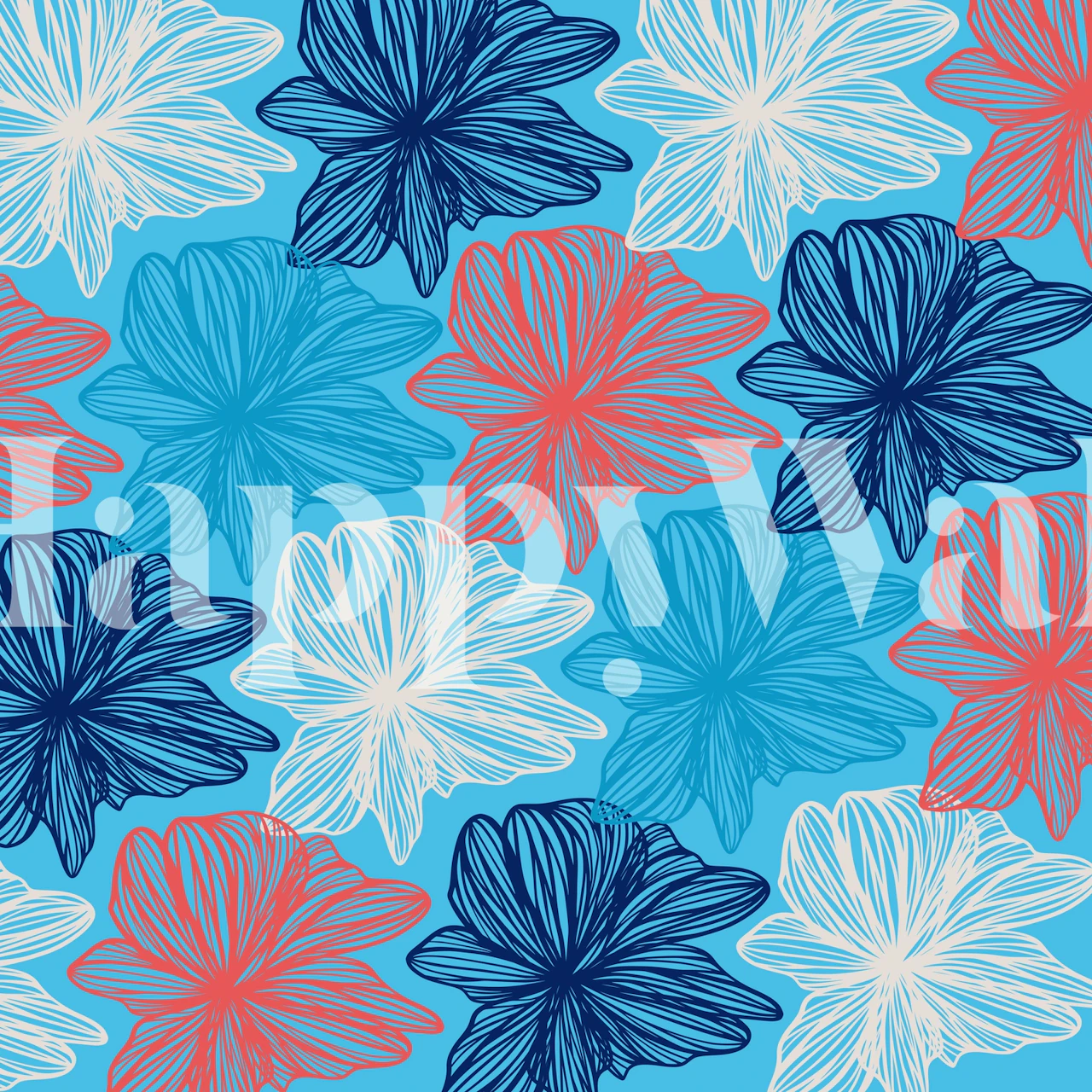 Blue shape flowers wallpaper in a room