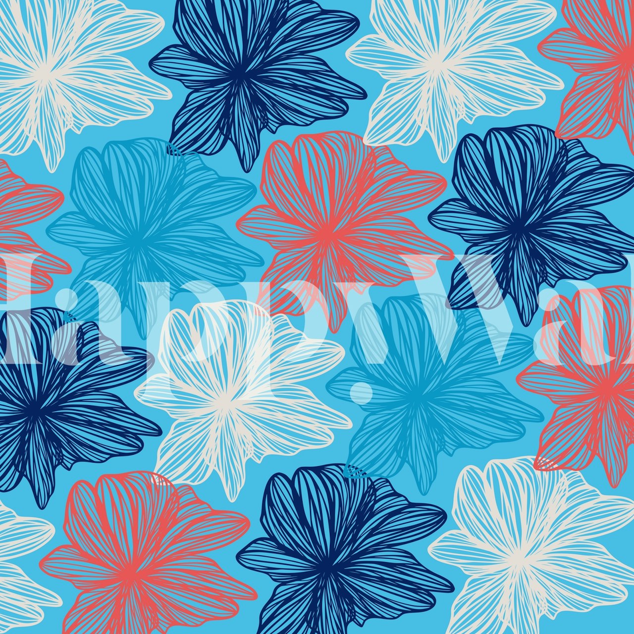 Blue shape flowers wallpaper in a room