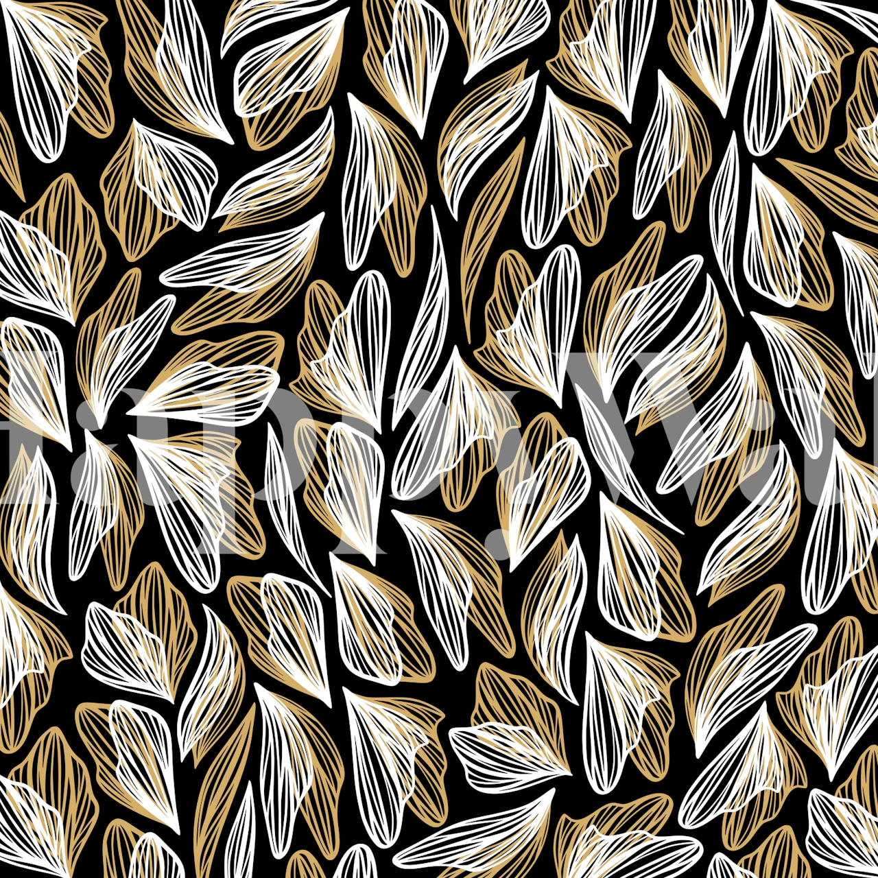 Golden leaves pattern on black background wallpaper