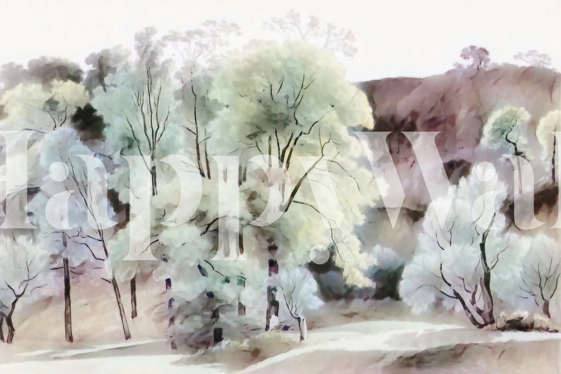 Soft Nordic Summer Forest design featuring green trees and muted tones wallpaper