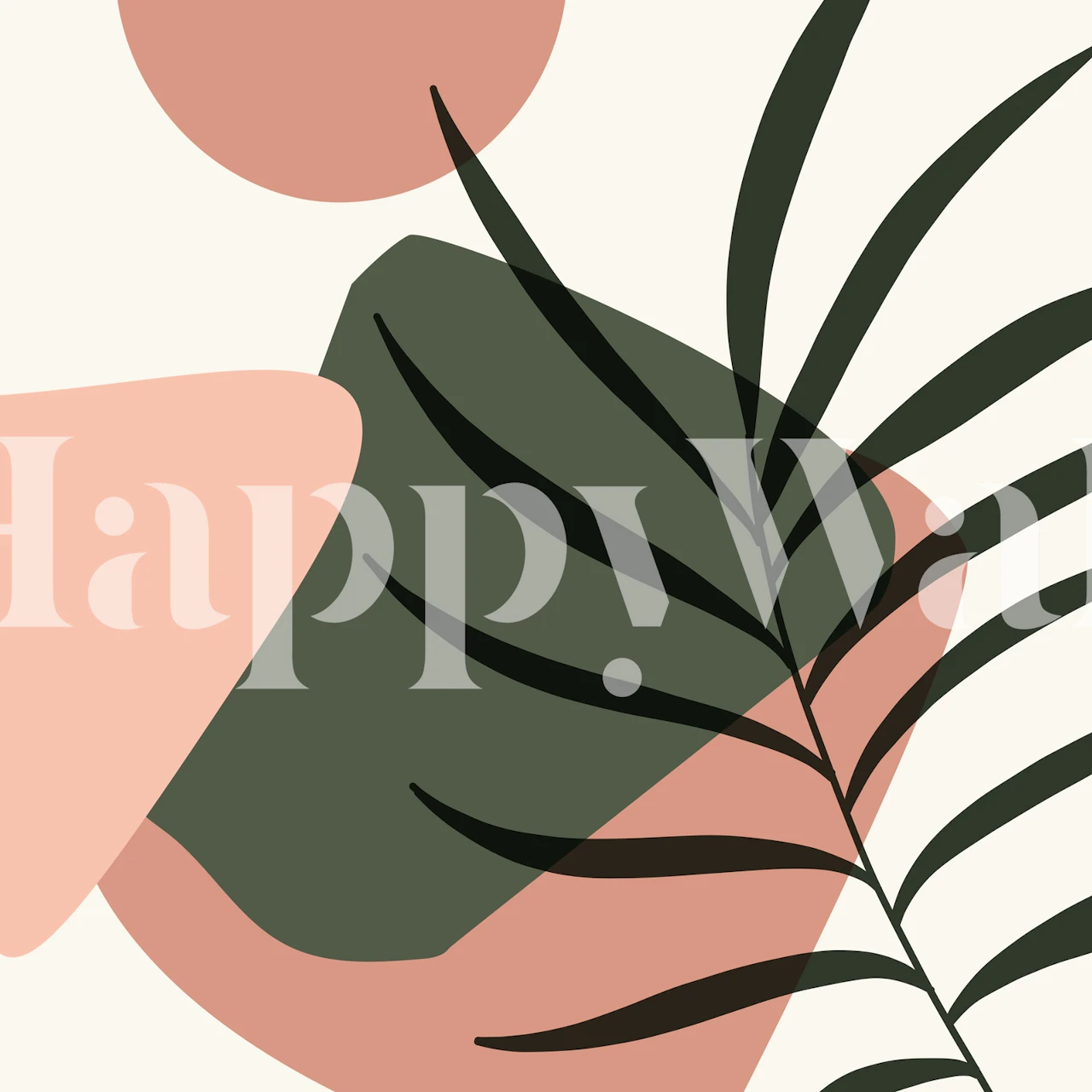 Formes géométriques rose, vert et beige sur fond crémeux, papier peint mural