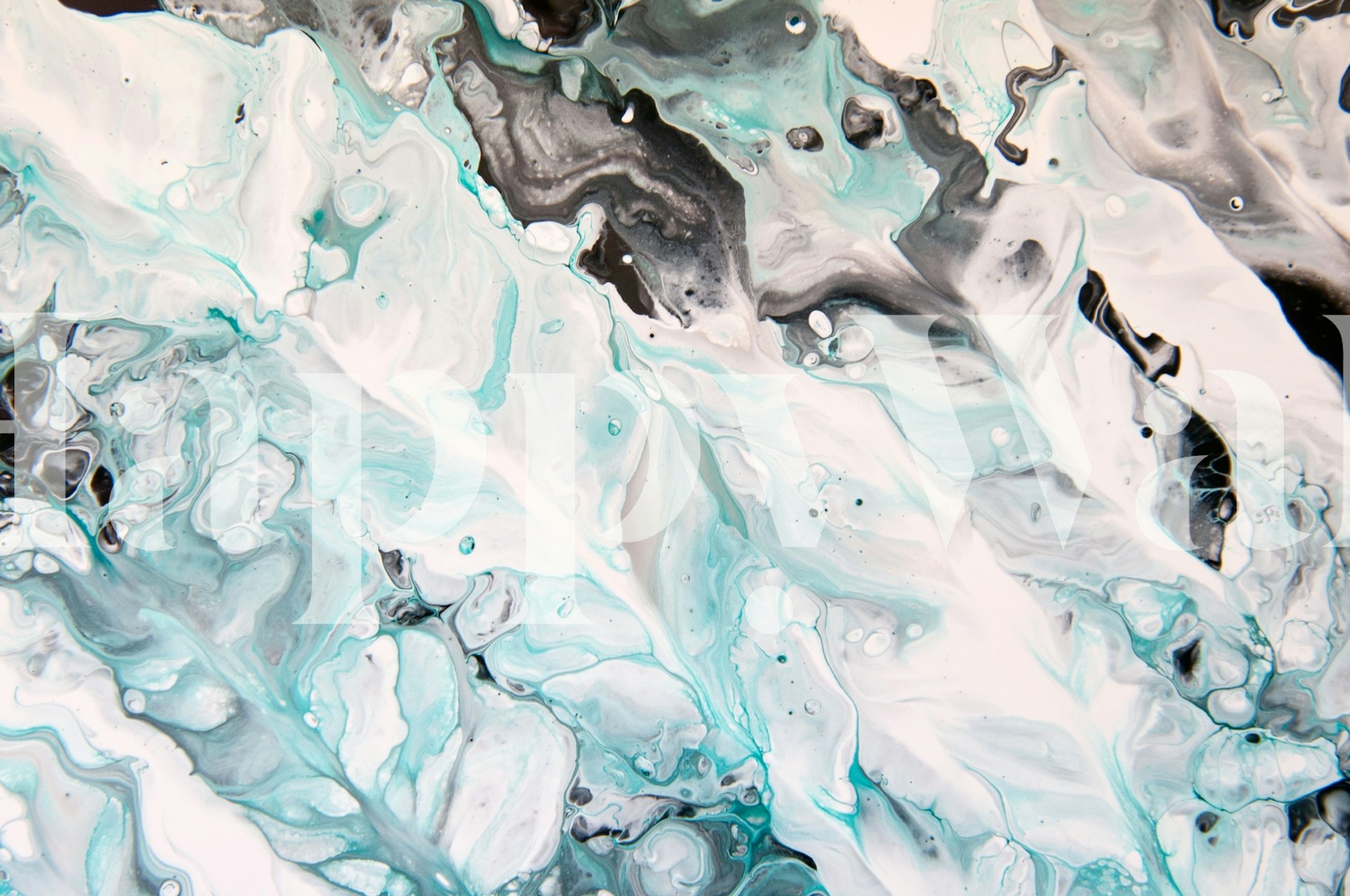 Abstract marble wallpaper with aqua, black, and white swirls