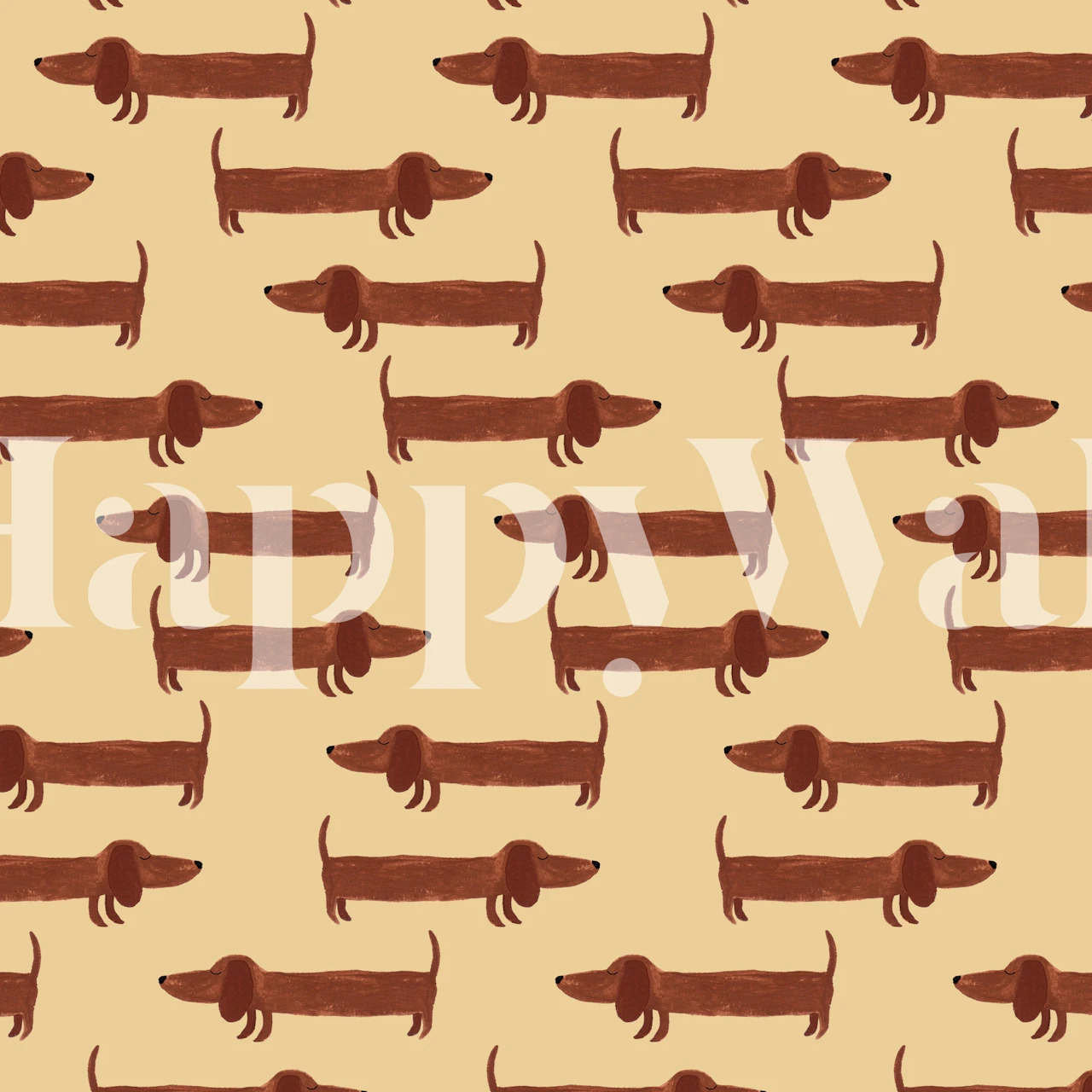 Dachshund dog pattern in brown on beige wallpaper