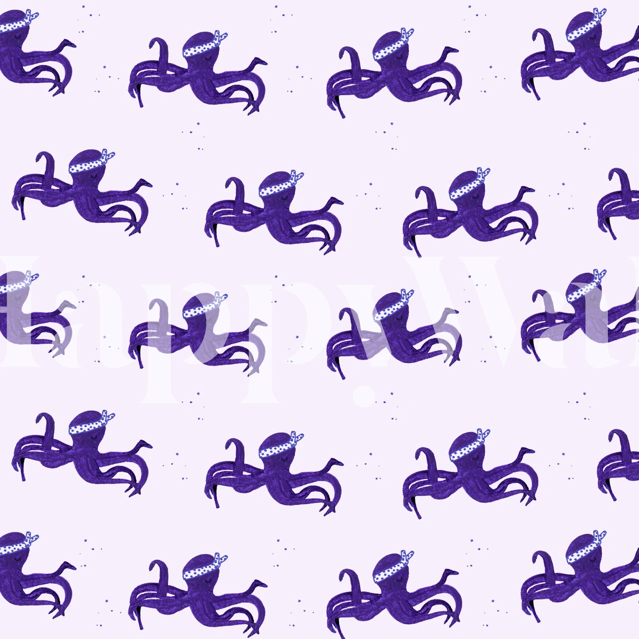 fotomural vinílico de parede padrão polvo japonês com polvos roxos em fundo marfim
