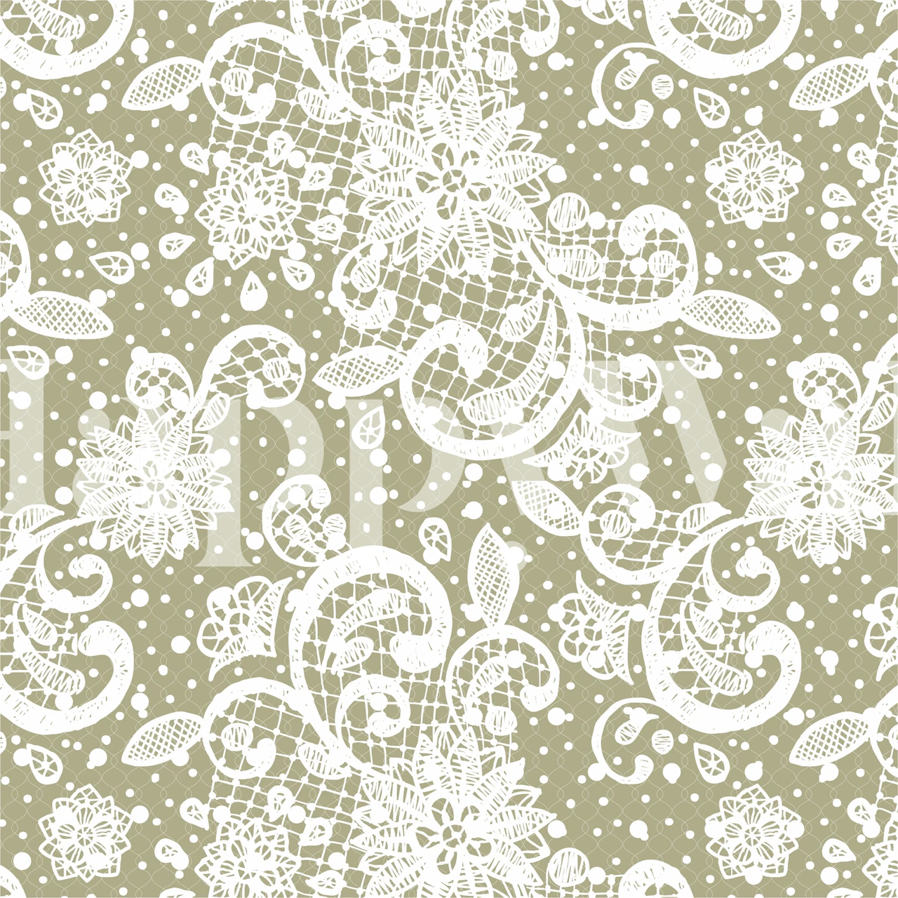 Boho pastel green olive lace Tapete in einem Raum