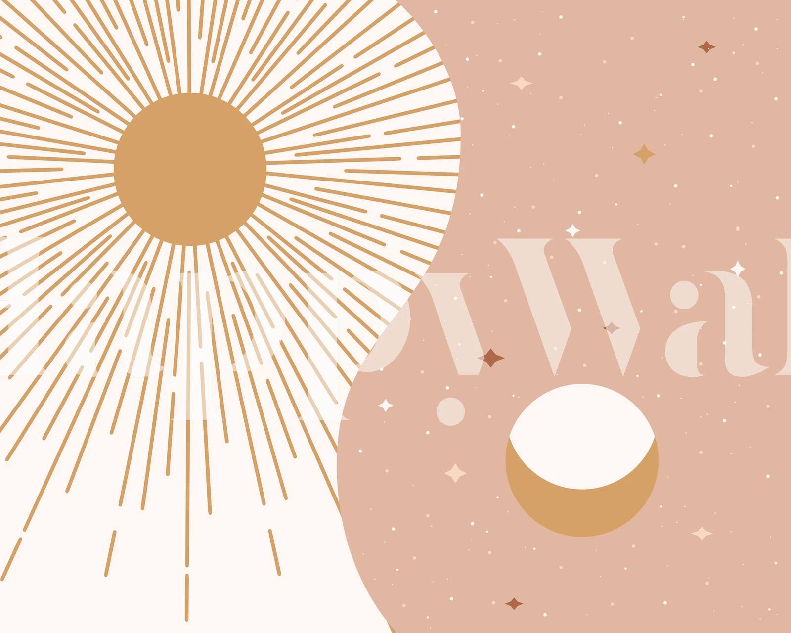 Yin Yang Blush Sun and Moon wallpaper in a room