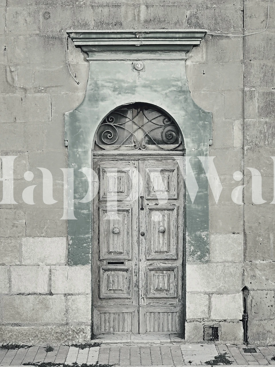 Gray weathered door wall mural for a vintage-inspired interior