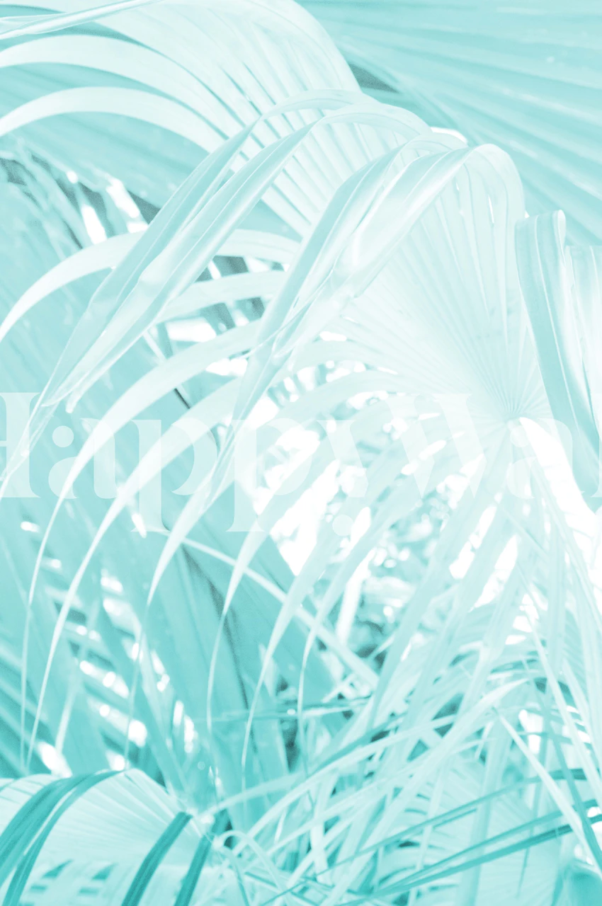 Soft Turquoise Fan Palm Leaf tapet i et rom