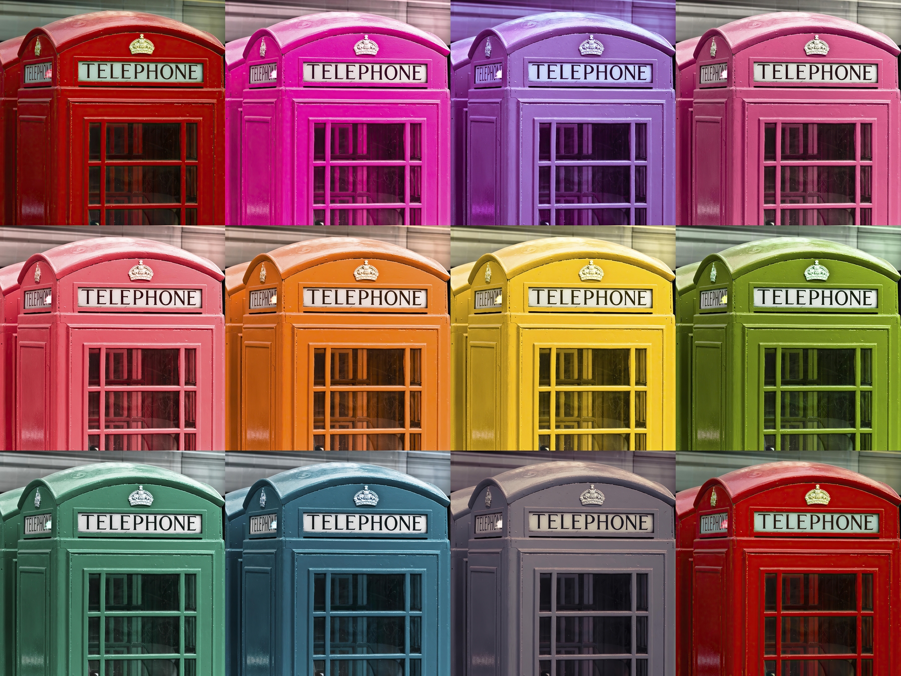 Multicoloured Telephone Boxes Wallpaper - Happywall