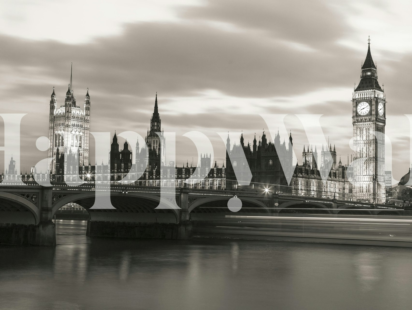 Black and white wallpaper featuring Westminster Bridge at dusk