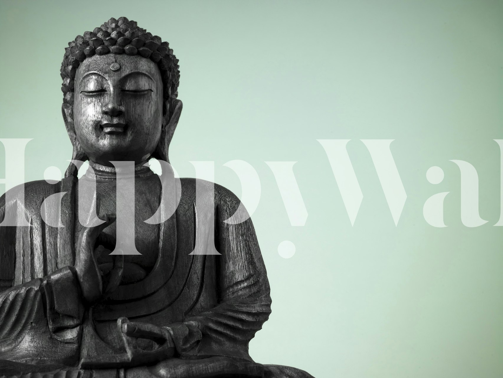 Meditating Buddha wall mural in monochrome for a peaceful home ambiance