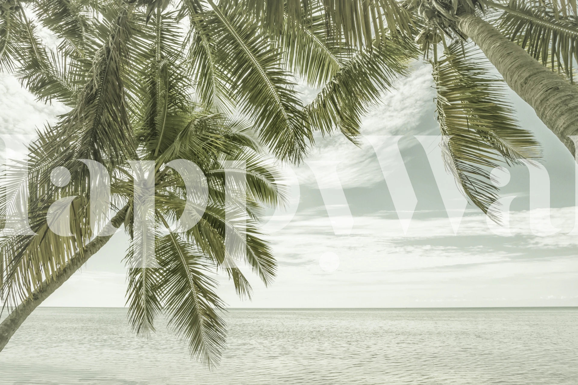Vintage-style wall mural of a Florida ocean view with swaying palm trees