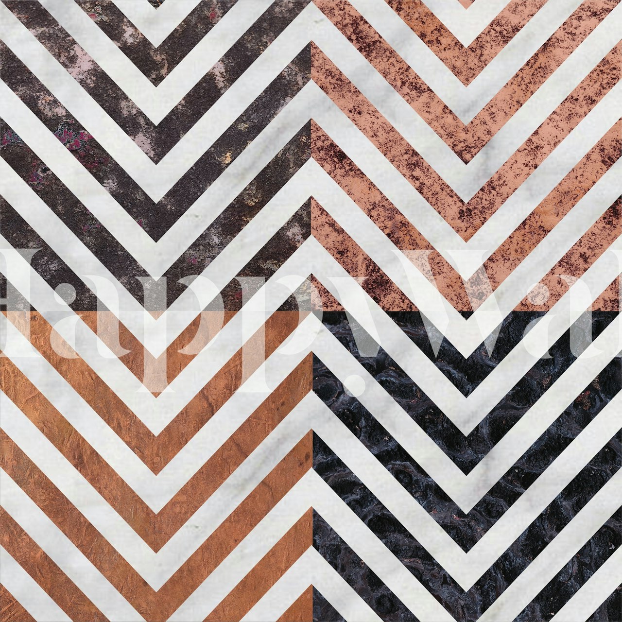 Chevron marble pattern in black, white, and gold wallpaper