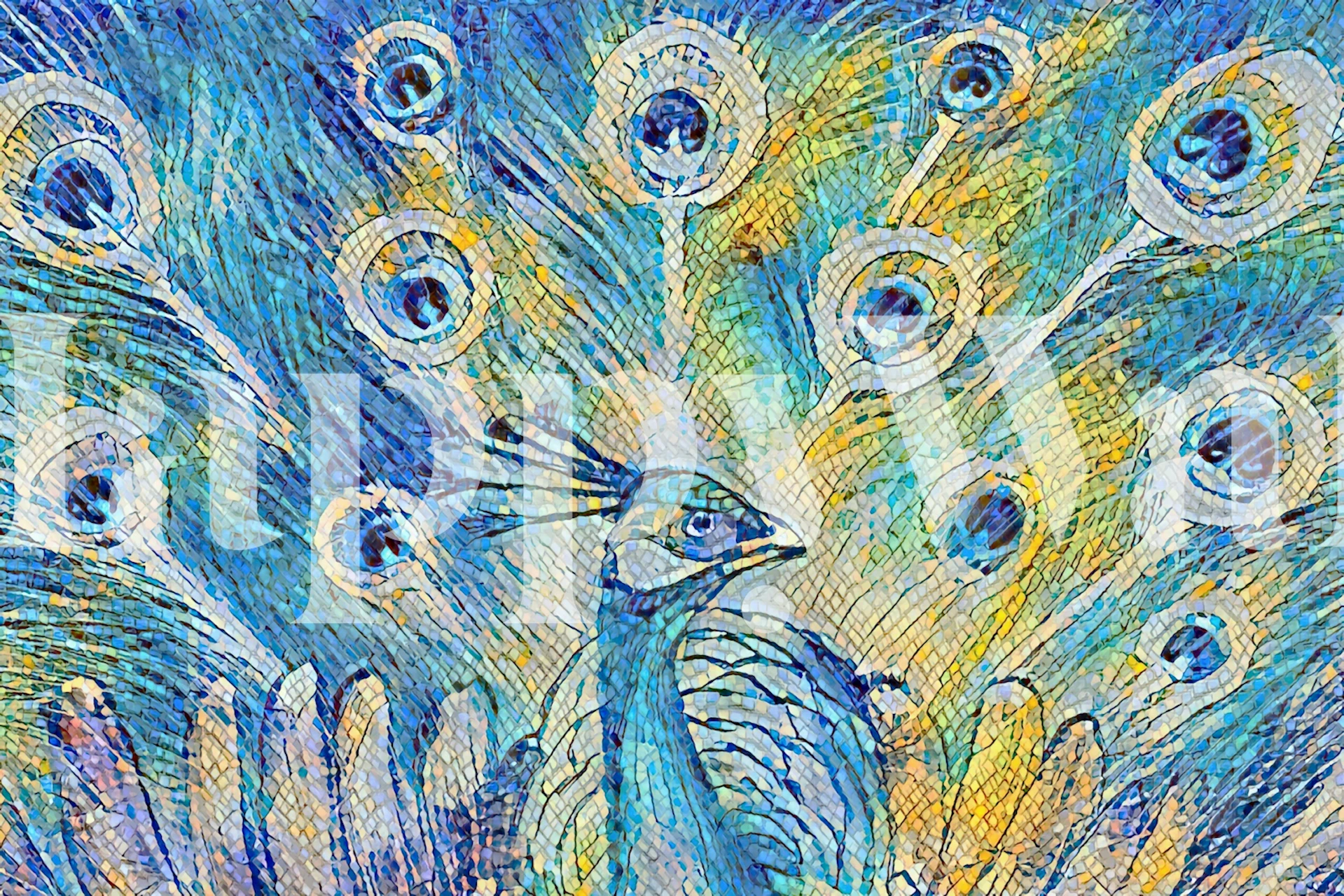 Colorful peacock mosaic wallpaper design