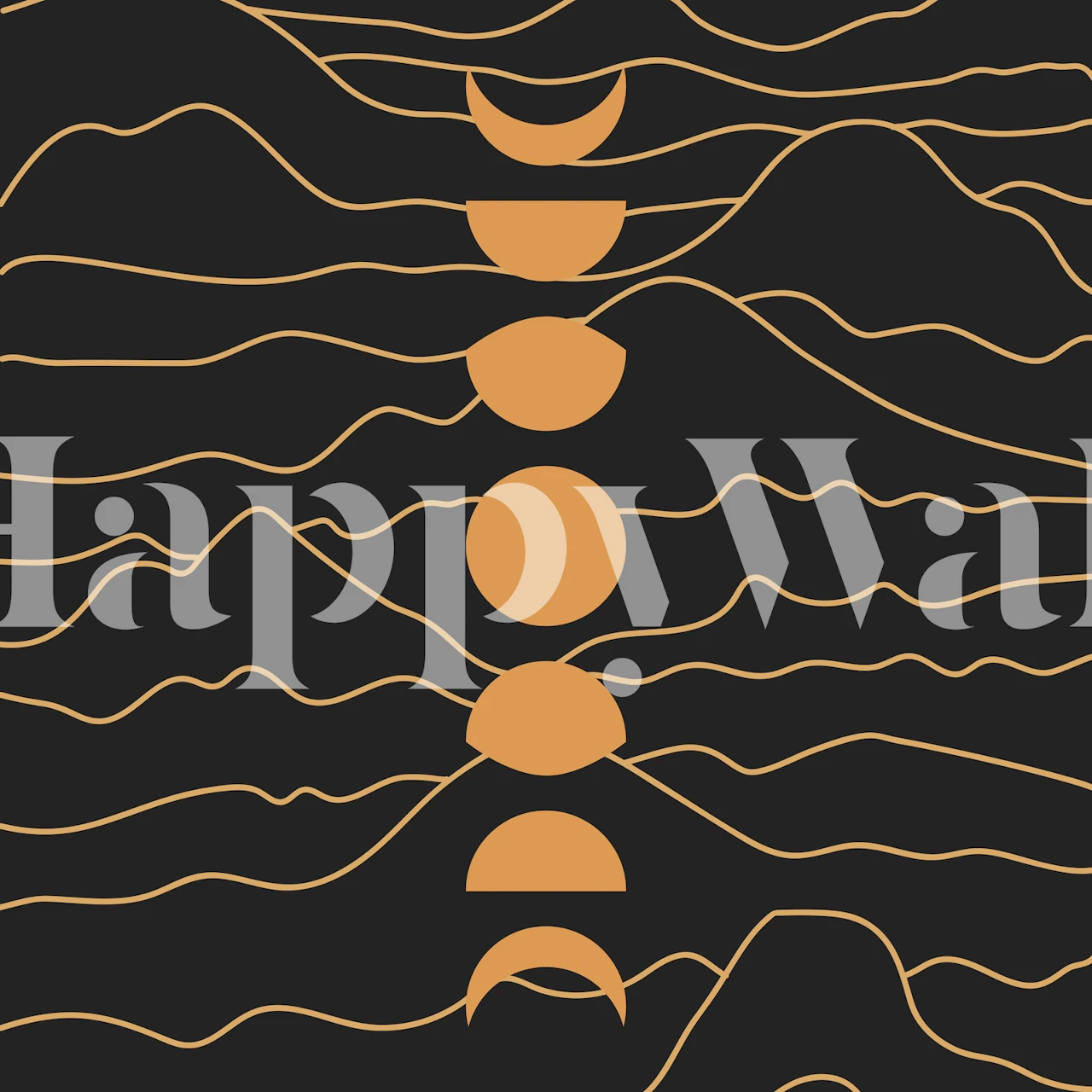 Mondphasen Berge Schwarzes Wandbild mit Mondzyklus über Bergsilhouetten auf dunklem Hintergrund