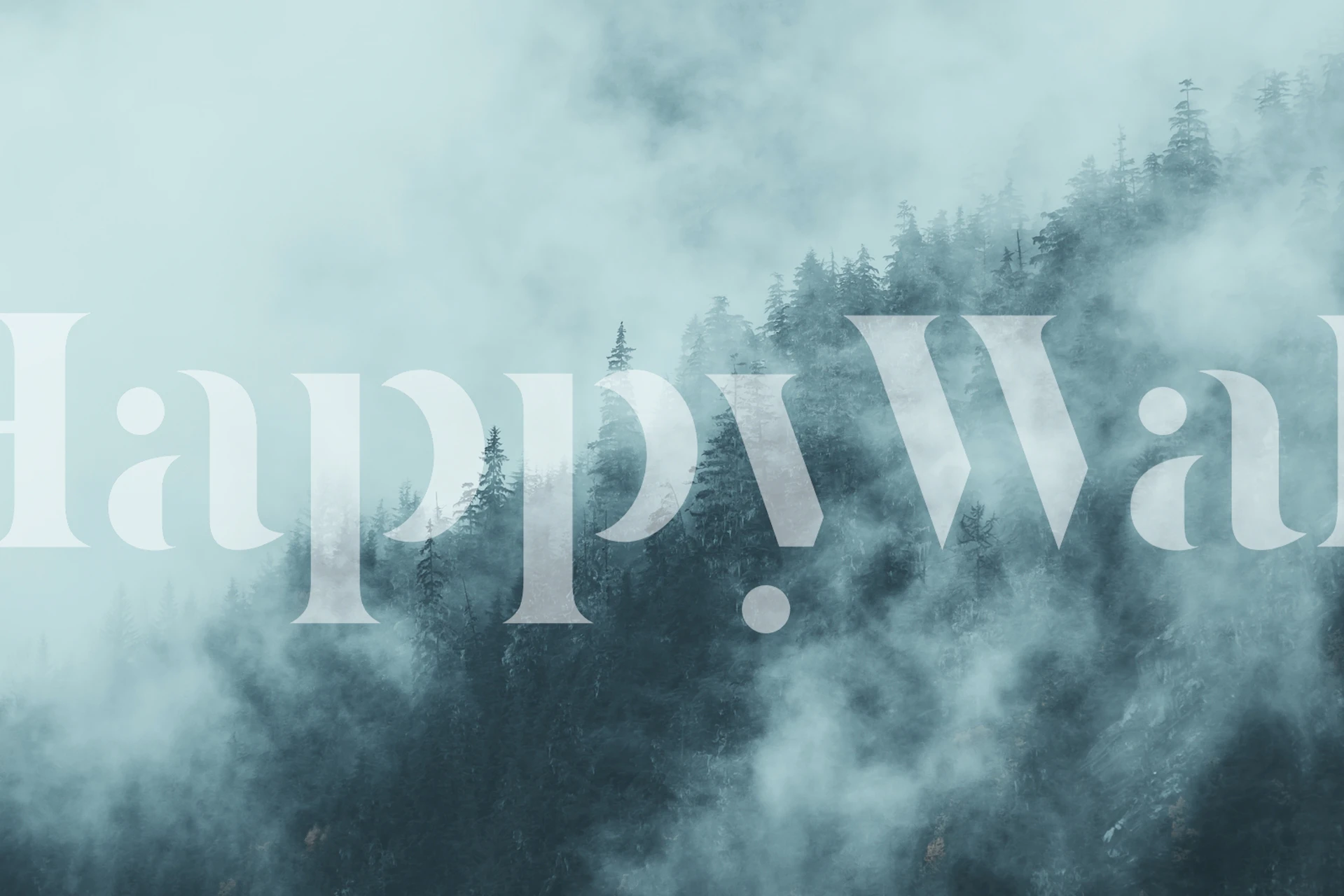 Mural de parede Foggy Forest Blue com silhuetas de árvores na neblina