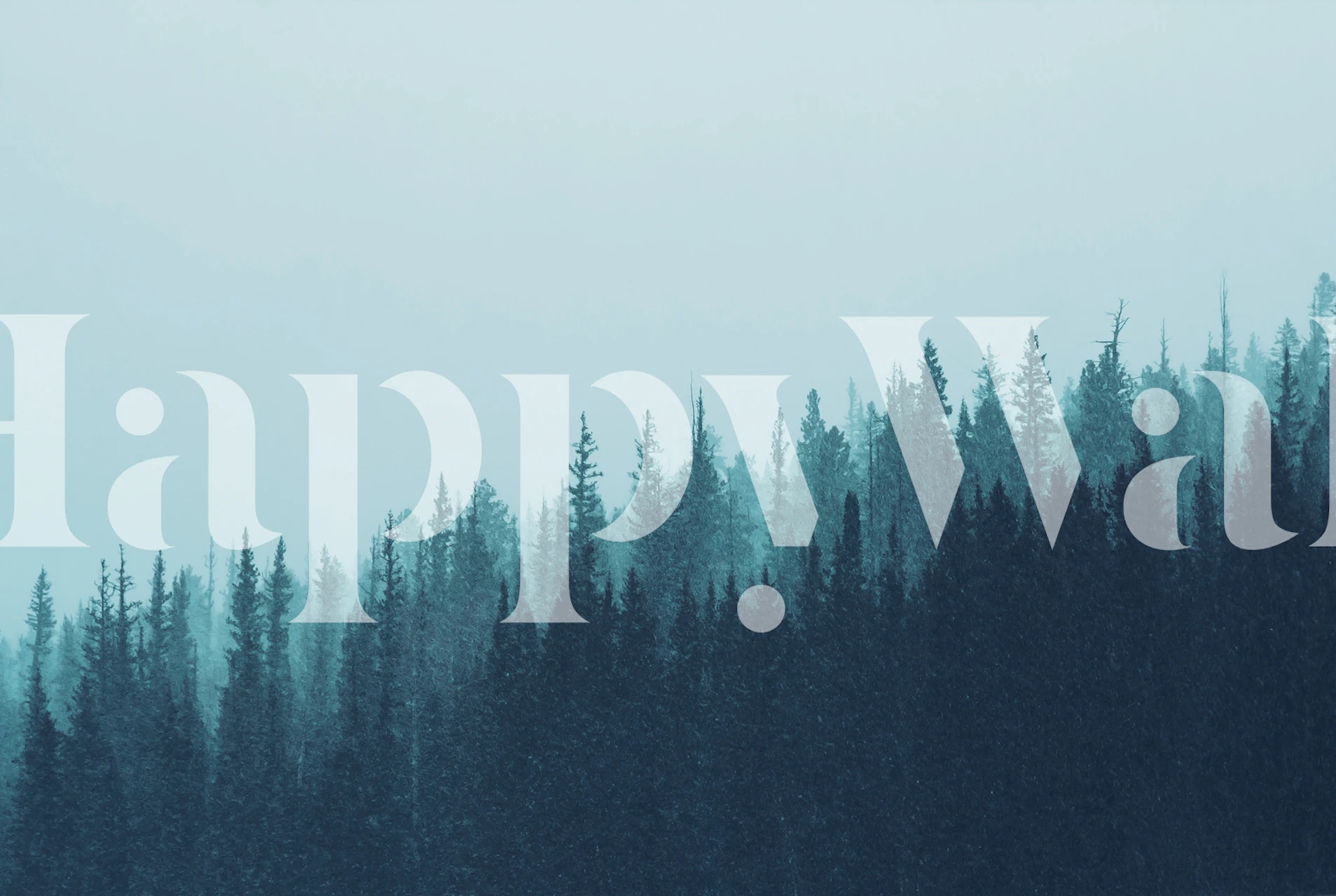 Dark forest trees fading into misty gray wallpaper