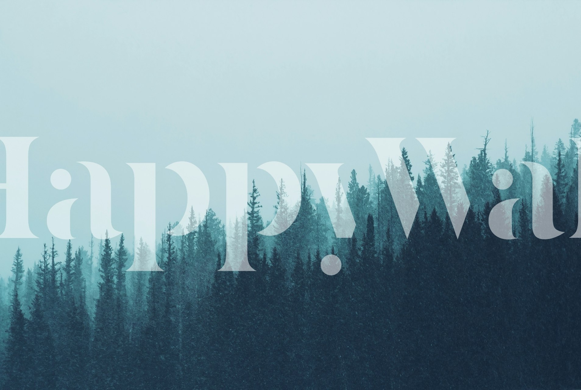 Dark forest trees fading into misty gray wallpaper