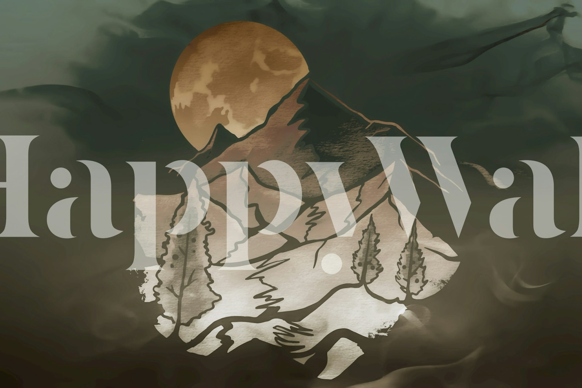 Mountain landscape with a full moon and trees in shades of blue wallpaper