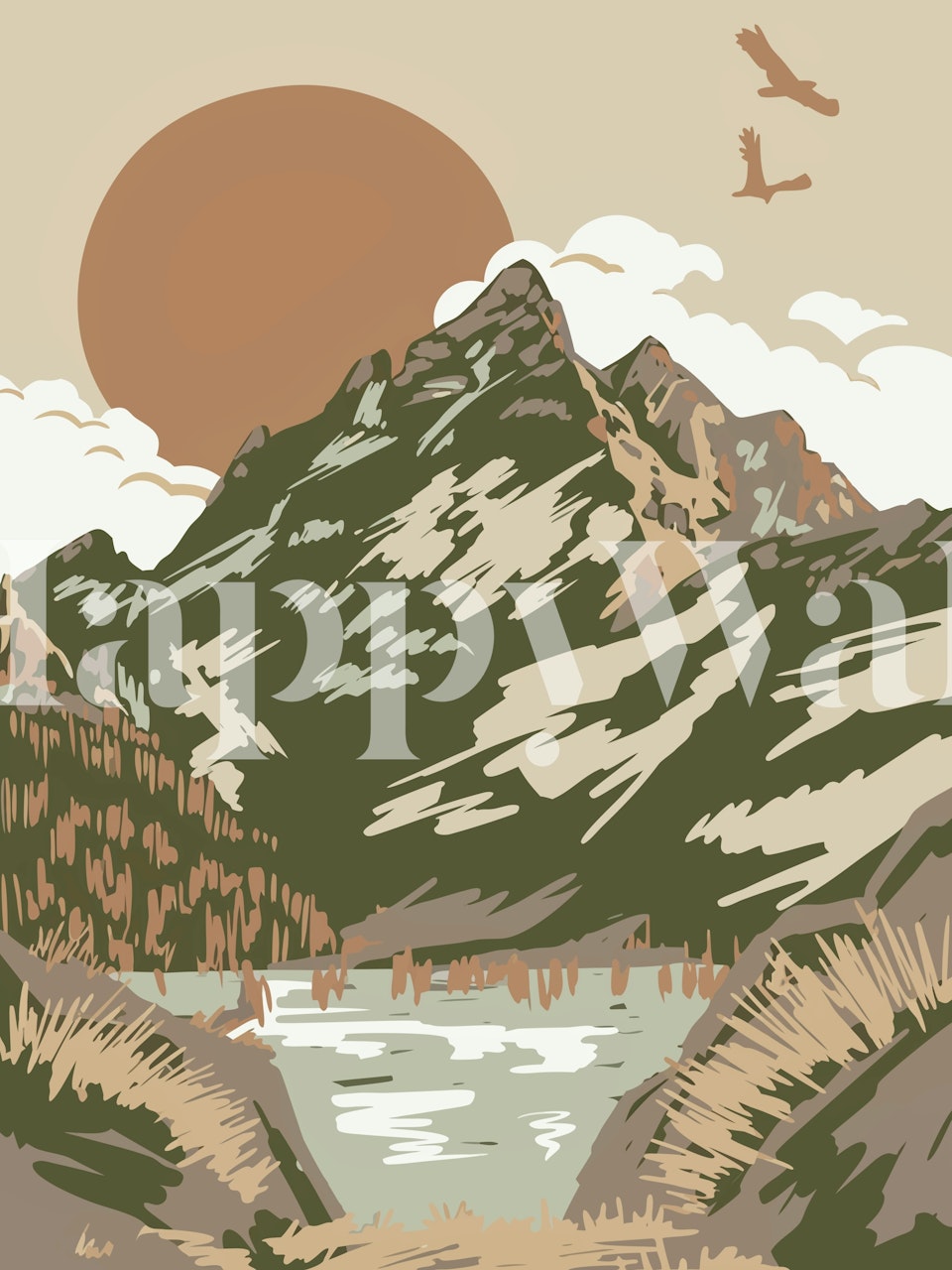 Pine Forest Mountains papel tapiz en una habitación