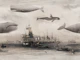Whales and Ships sepia blue