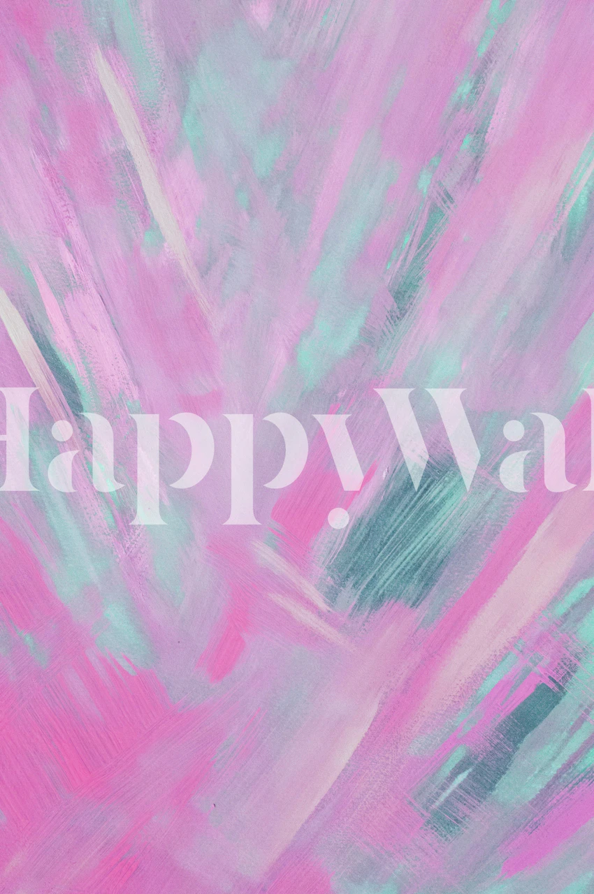 Vibrant Abstract 2 wall mural featuring dynamic pink and turquoise brush strokes