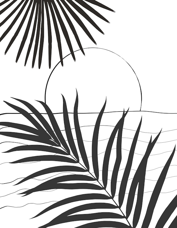 Ocean Sunset Line Art 1