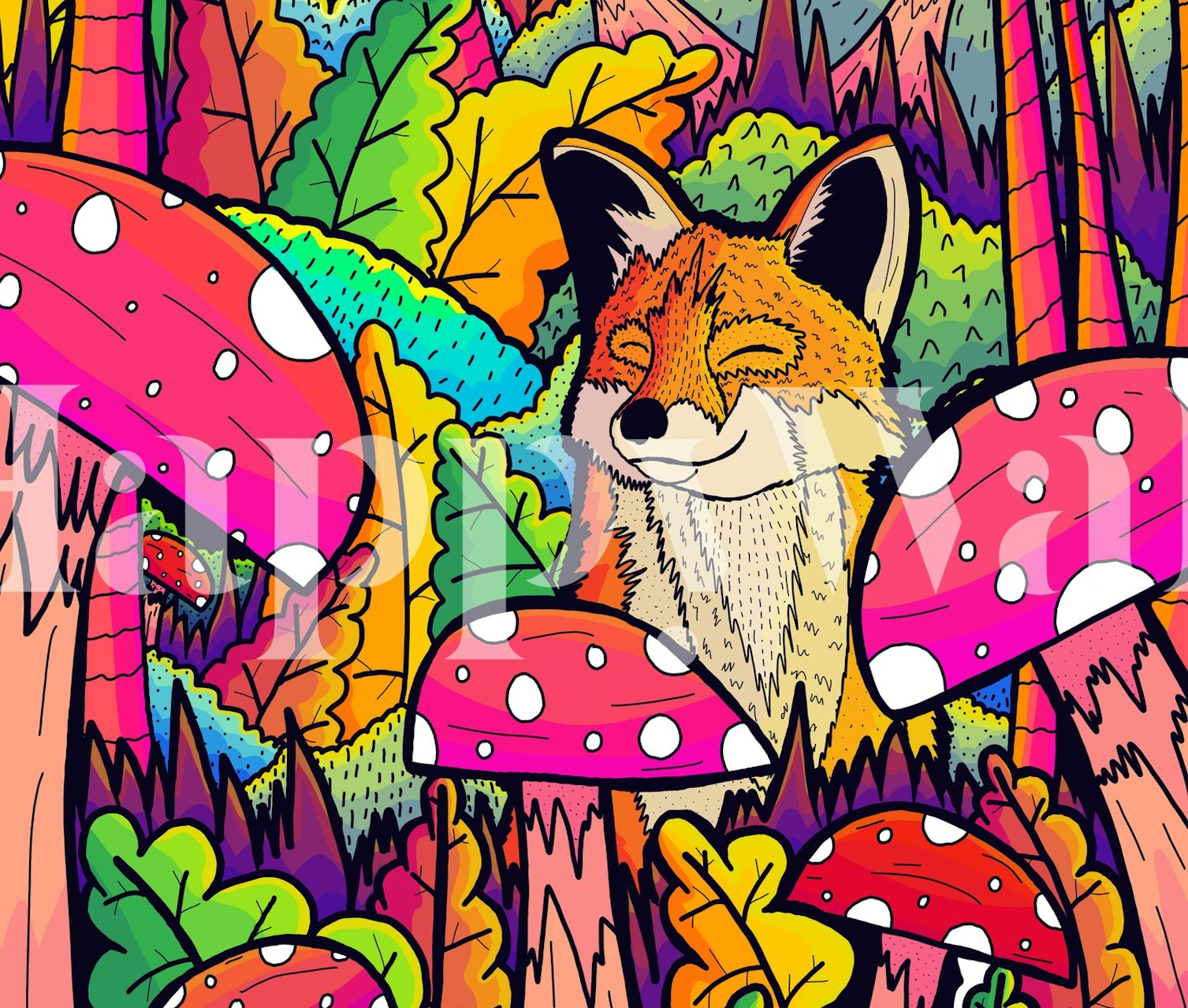 Papier peint fox vibrant dans une forêt colorée