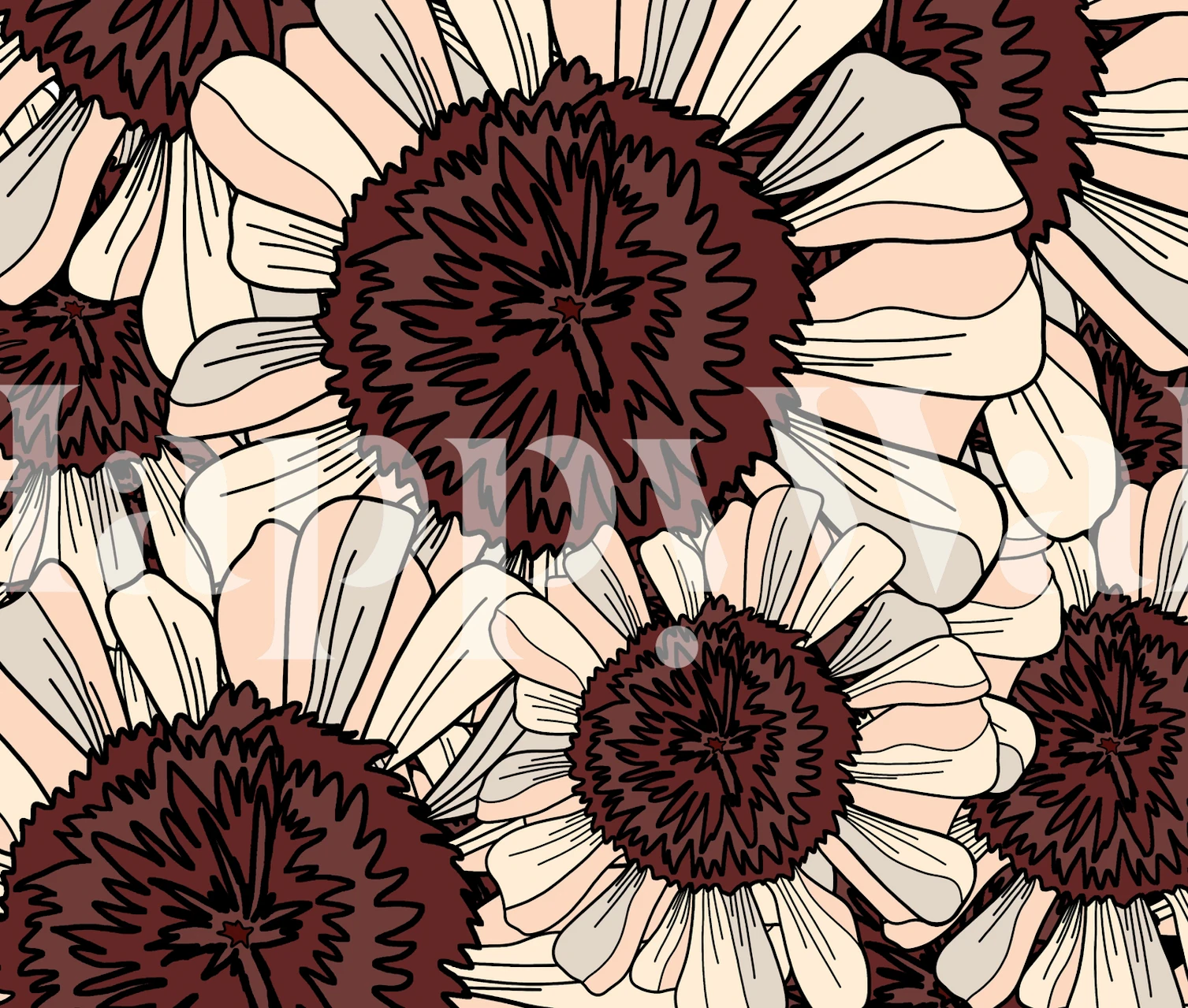 The Autumn Flowers wall mural with burgundy and cream botanical pattern