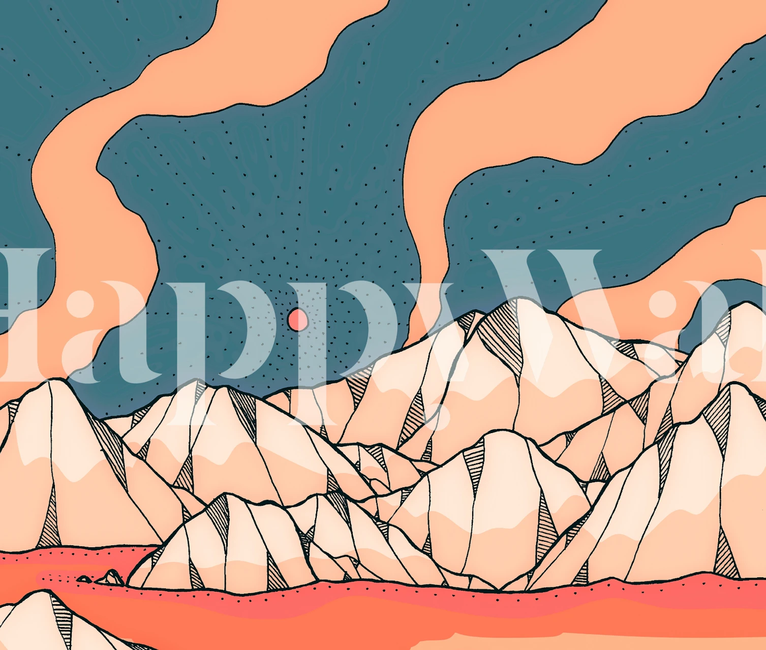 Abstract orange and blue mountainous landscape wall mural