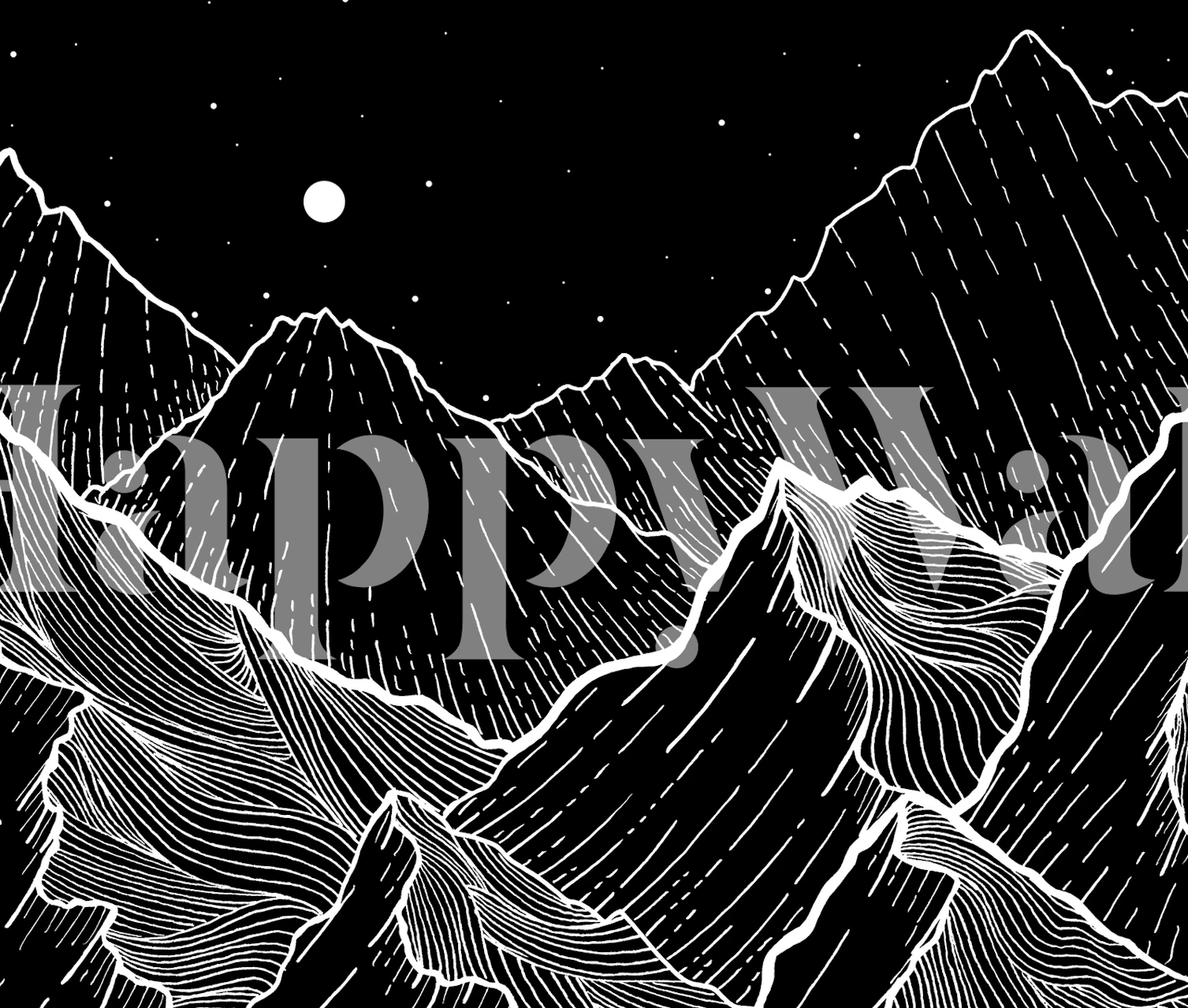 Black and white mountain landscape wallpaper design