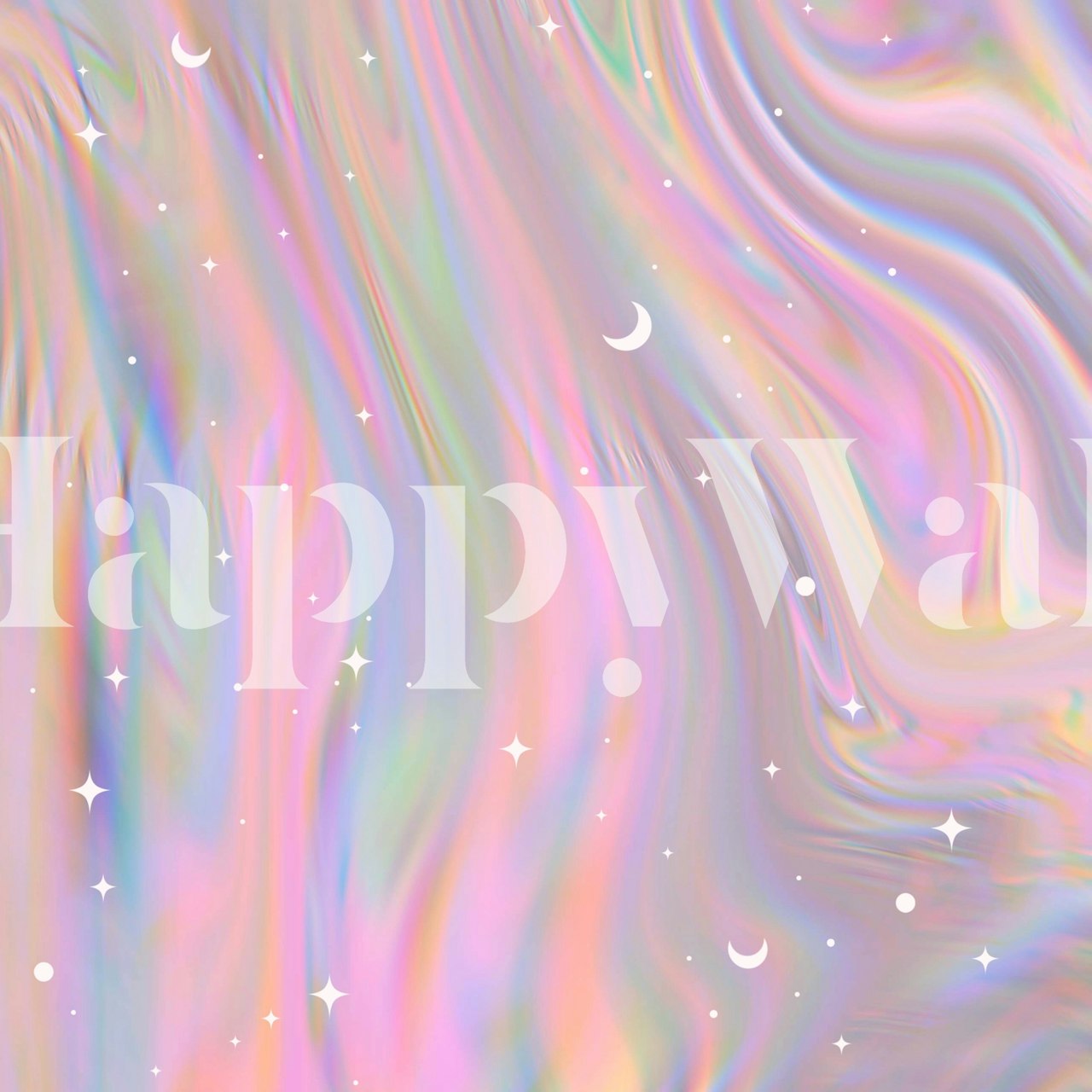 Iridescent swirling pastel colors with stars and moons wallpaper