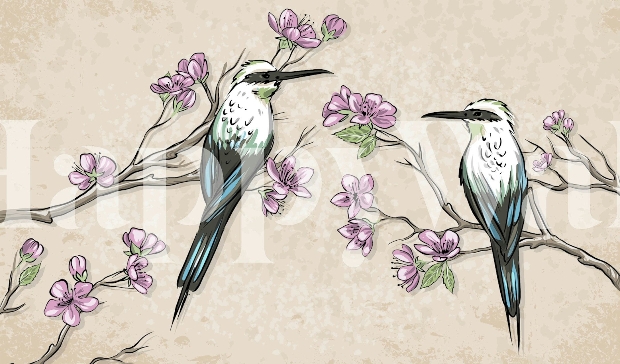 Carta da parati Japan Birds in un'ambientazione