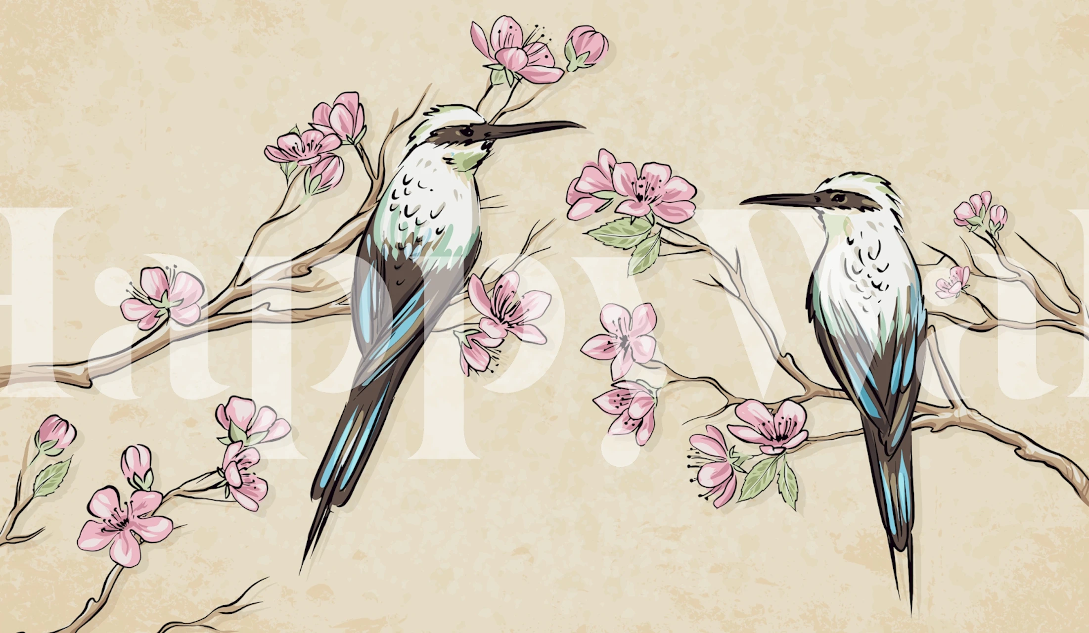 Japan Birds tapet i et rom