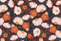 Blooms orange teal brown papiers peint