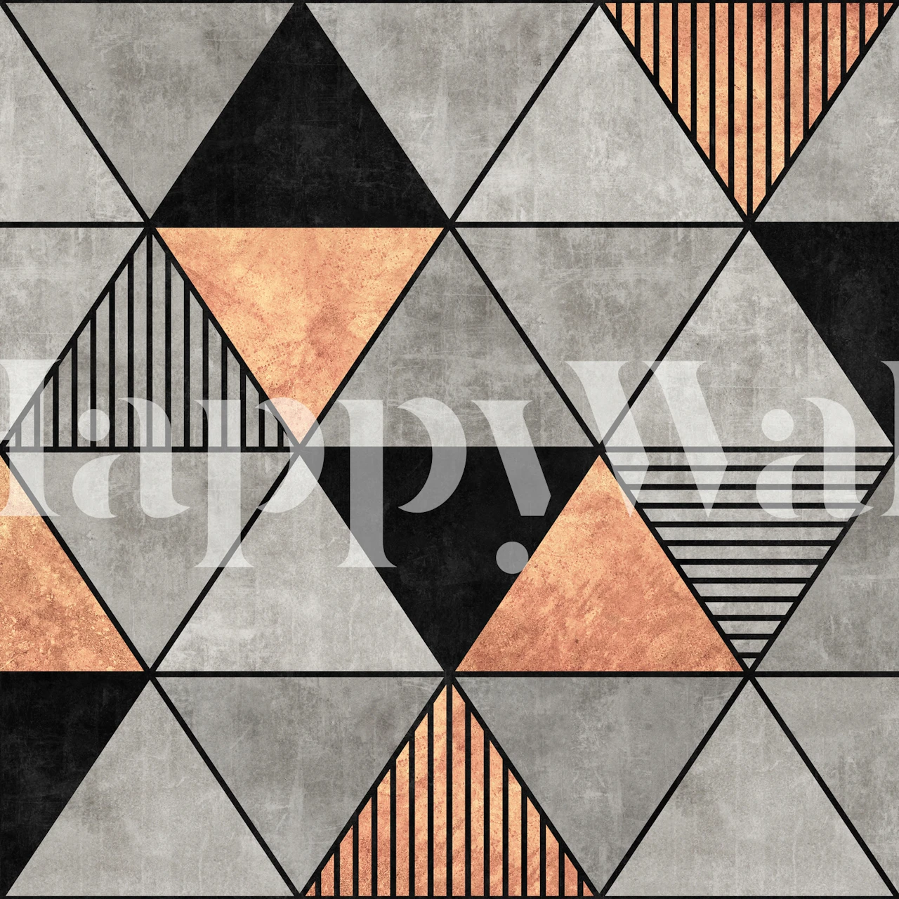 Geometric triangles in gray, copper, and black wallpaper