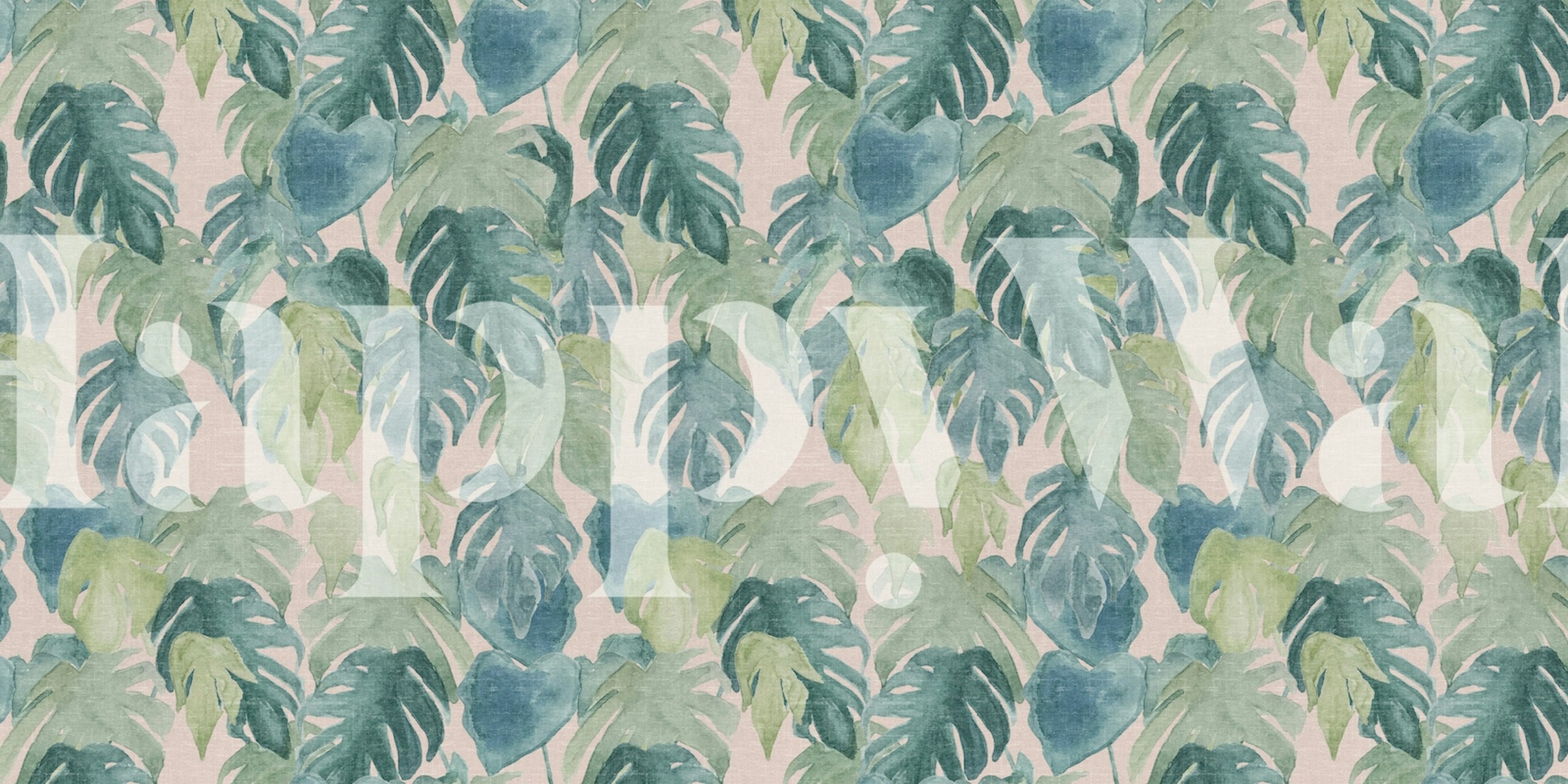 Tropical green and blue monstera leaves on neutral background wallpaper