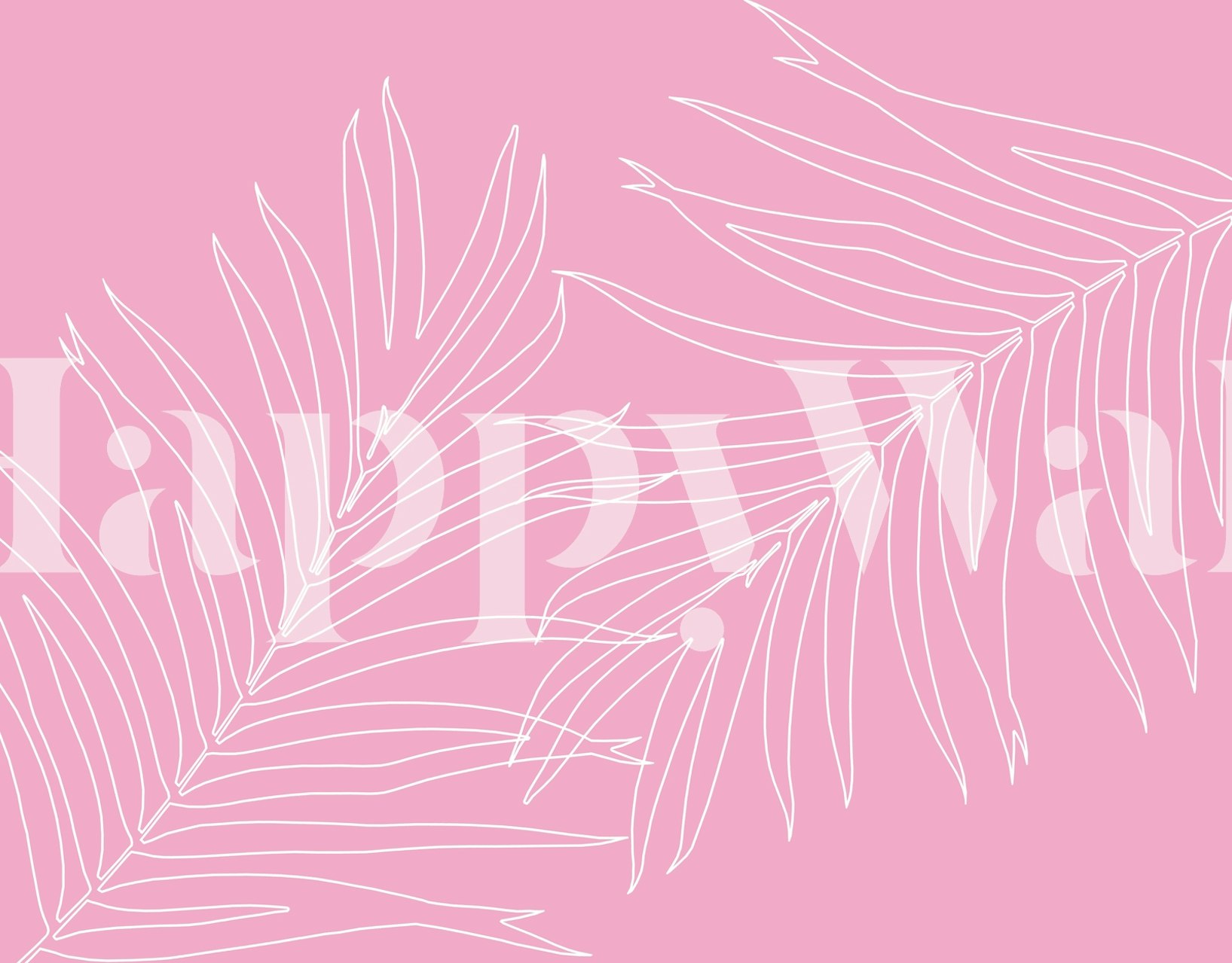 Pink wallpaper with outlined palm leaves in white