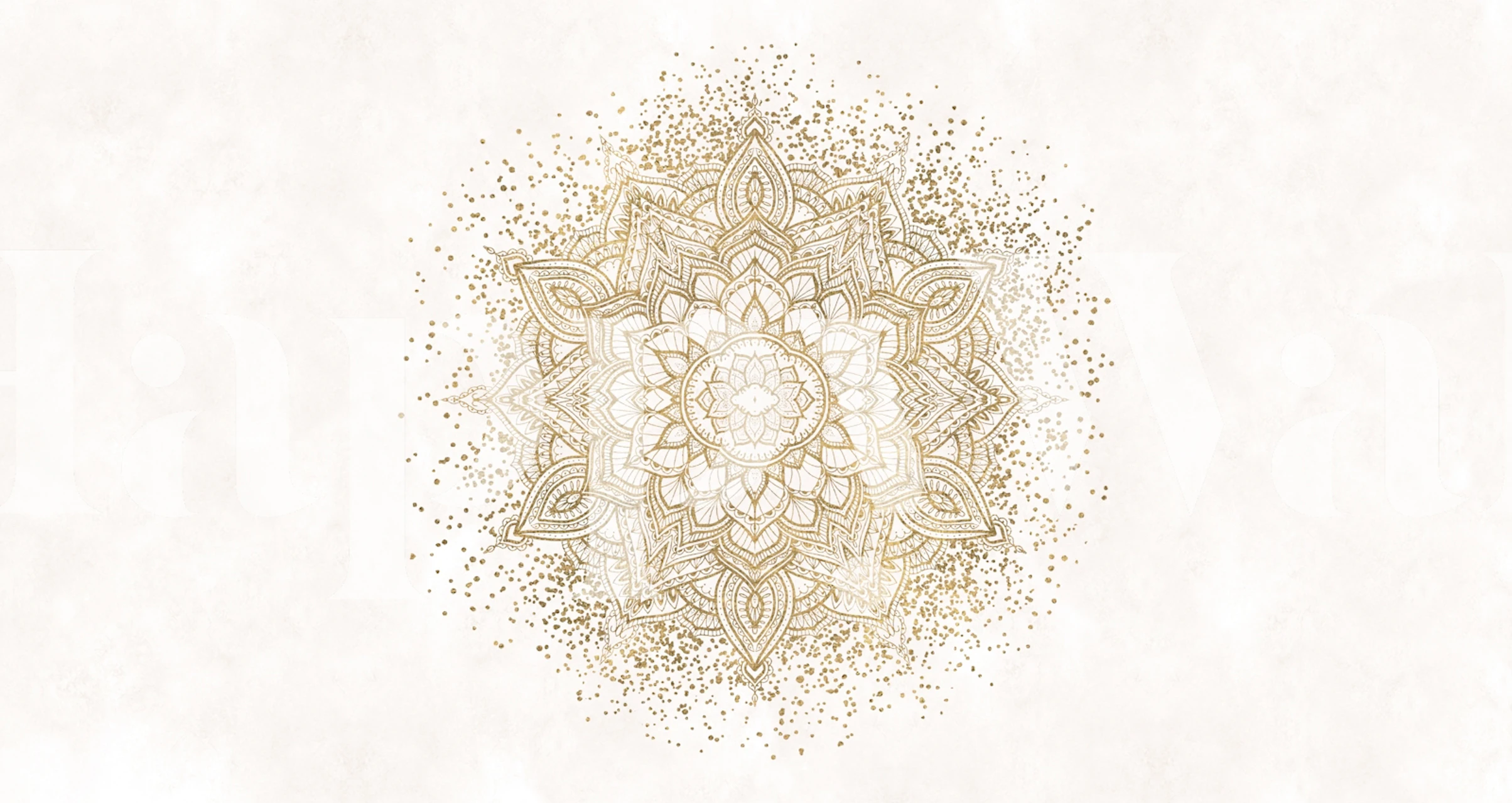 Golden sparkling mandala pattern on white background wallpaper