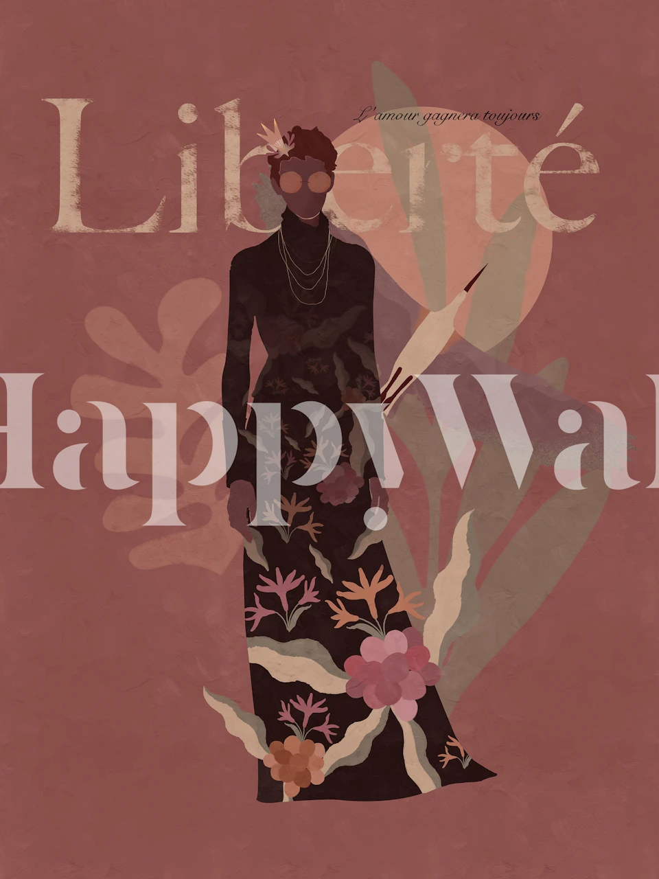 Copper Woman floral silhouette design in muted tones wallpaper