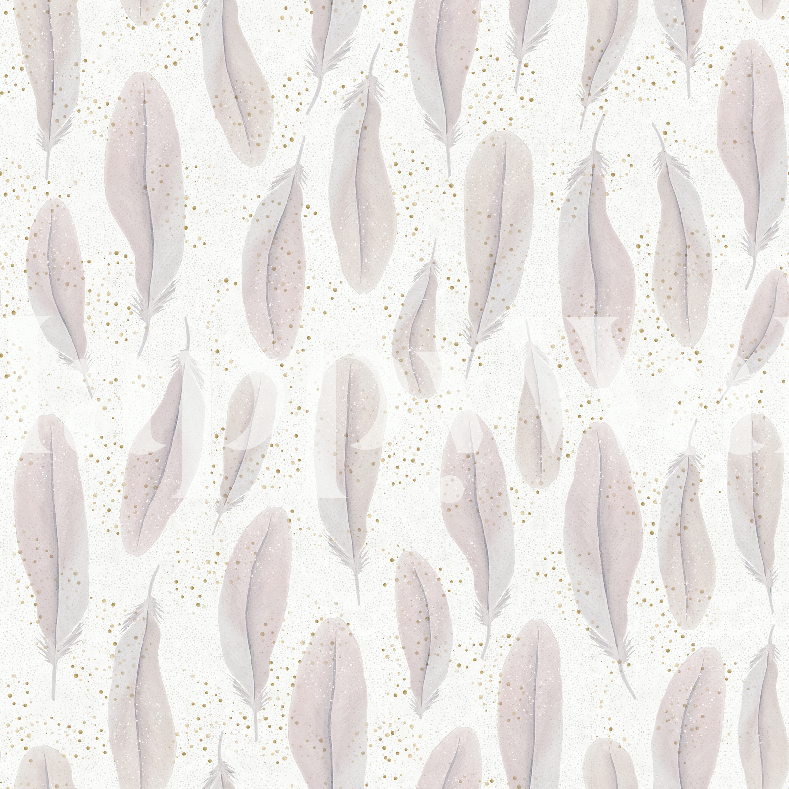 White Feathers and Dots Wallpaper Happywall