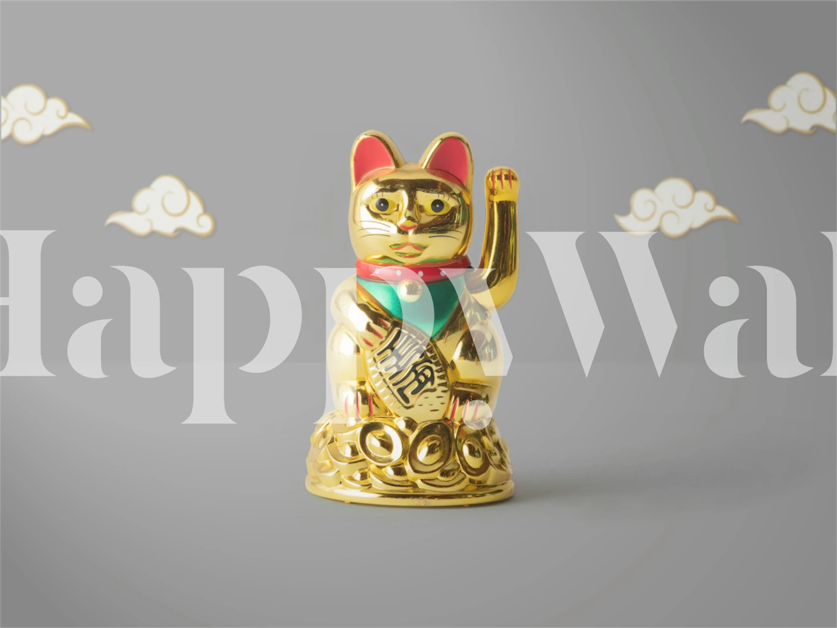 Golden cat luck wallpaper in a room