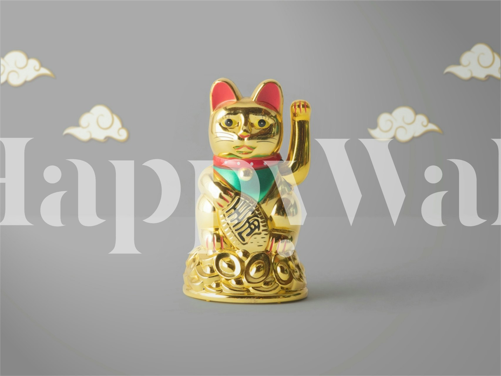 Golden Cat Luck Tapete in einem Raum