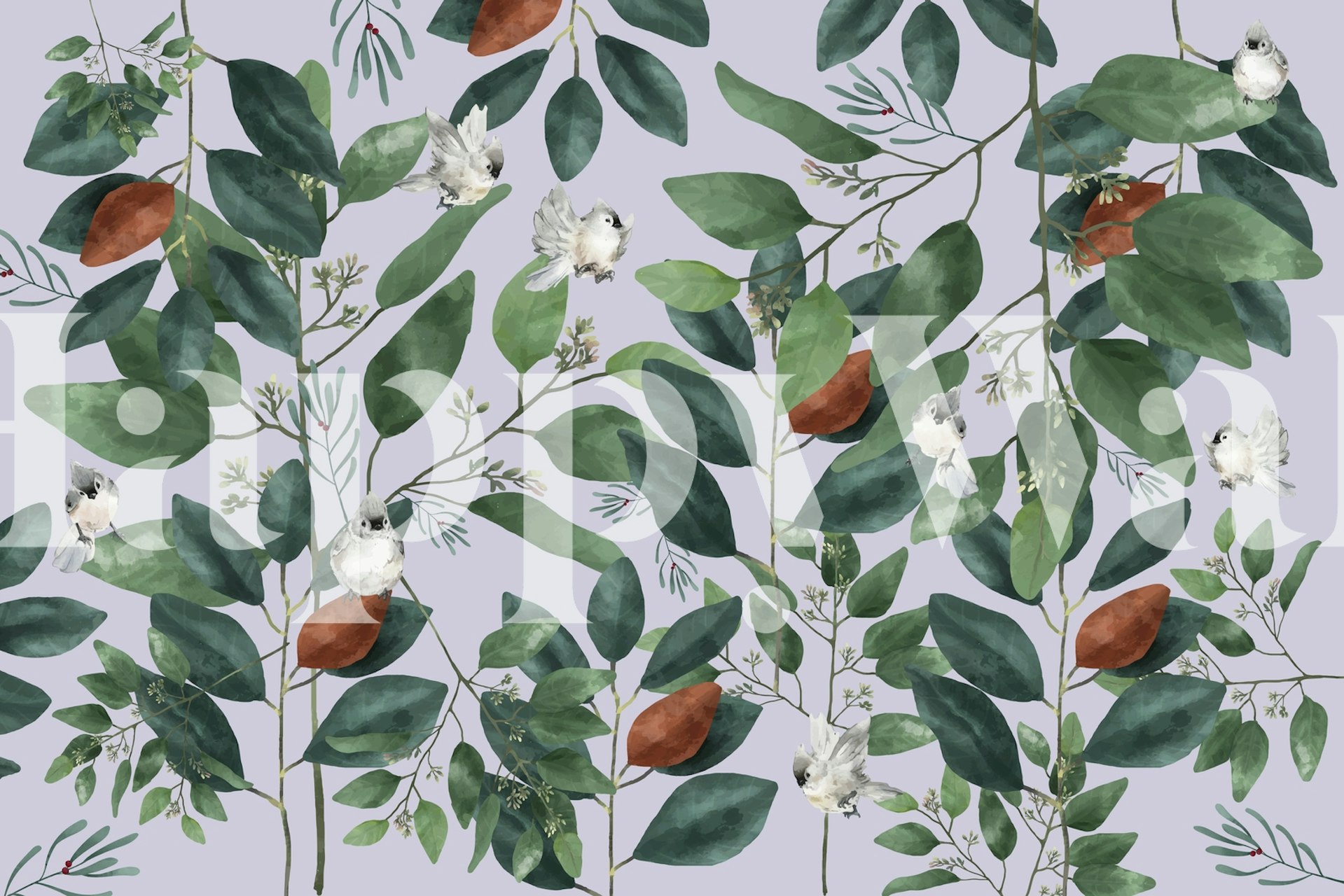 Design de papel de parede Leaf Pattern 3 no quarto