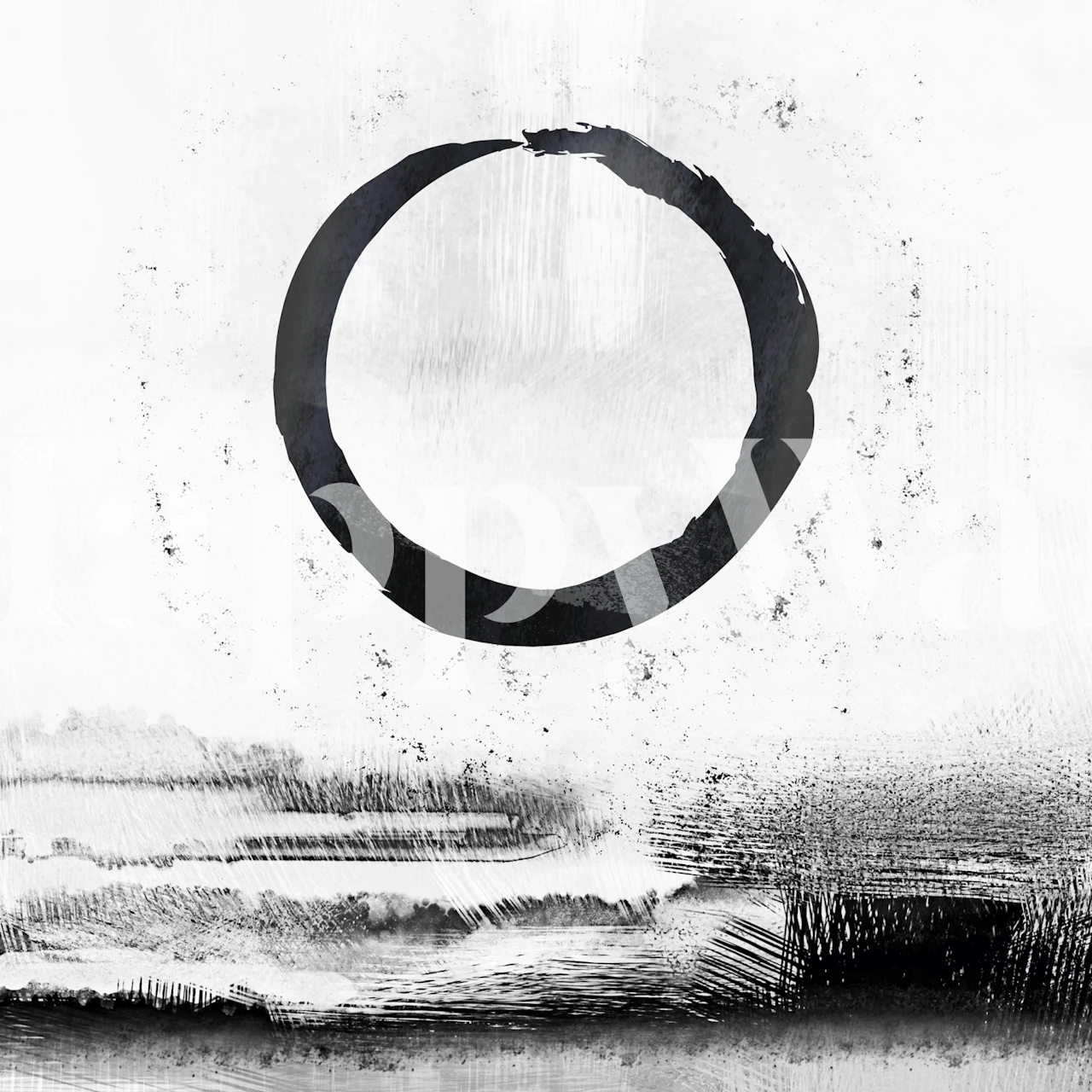 Black circular brush stroke on a textured white background wallpaper