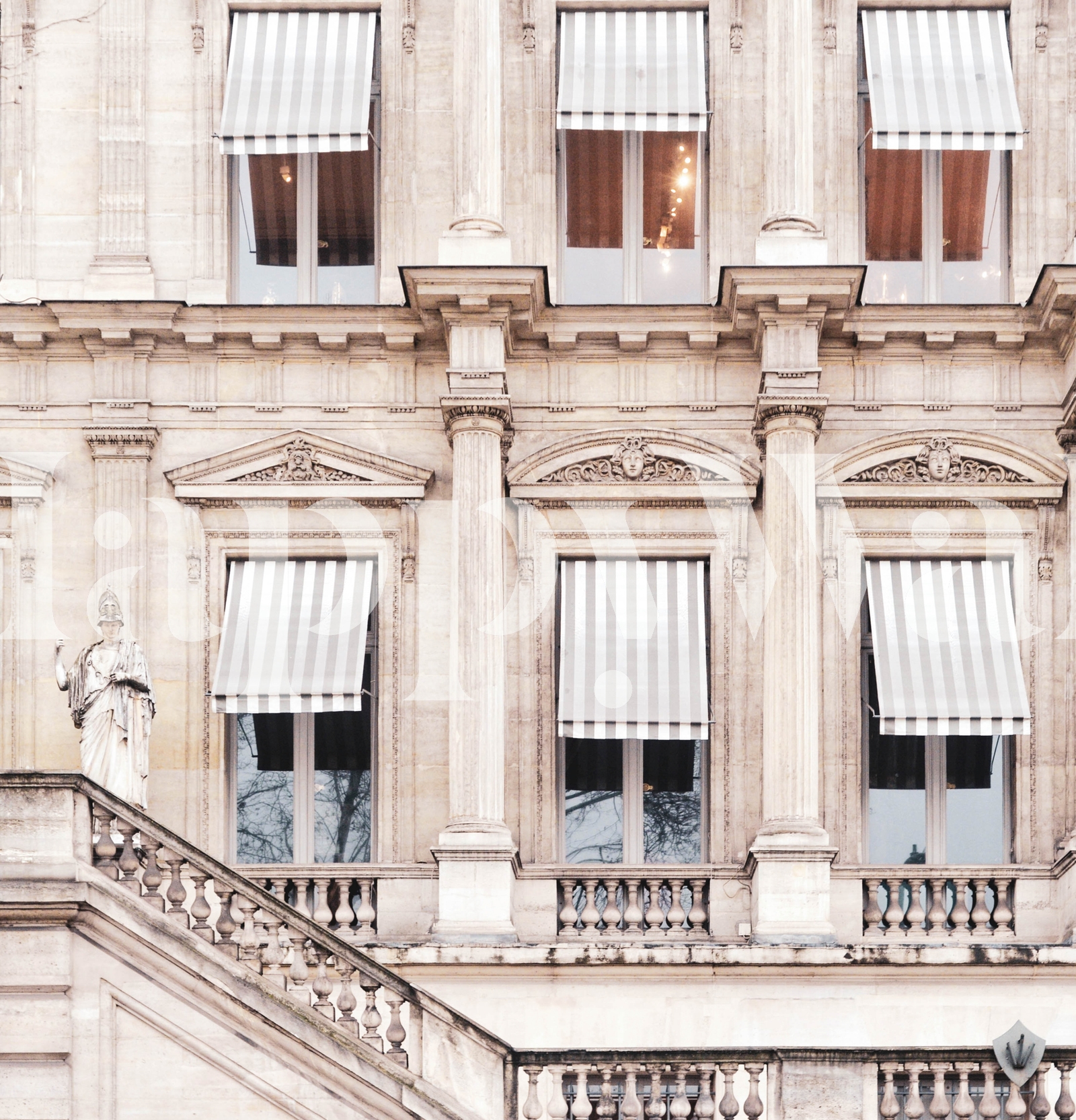 Paris Building Striped Awning Wallpaper | Happywall