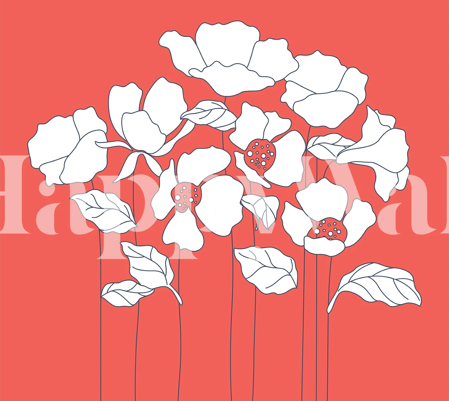 Poppy bouquet ruby red papel tapiz exhibido en una habitación